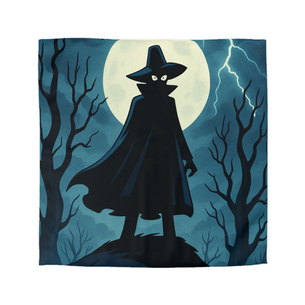 Plongez dans une scène nocturne mystérieuse avec silhouette et hibou sous lune pleine