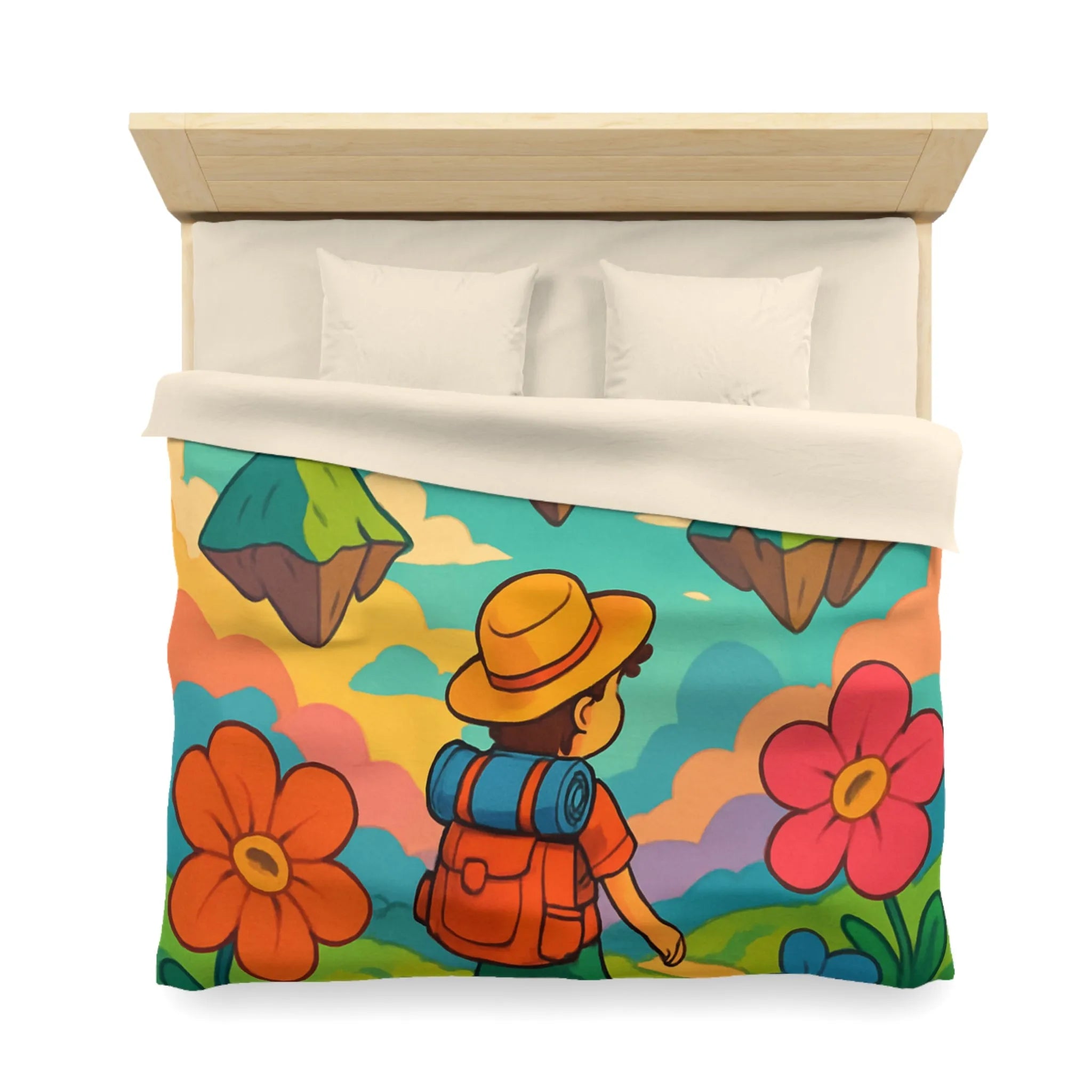 Enchanted Forest Adventure with Cute Clouds: Kid's Dreamland Bedding Set Design