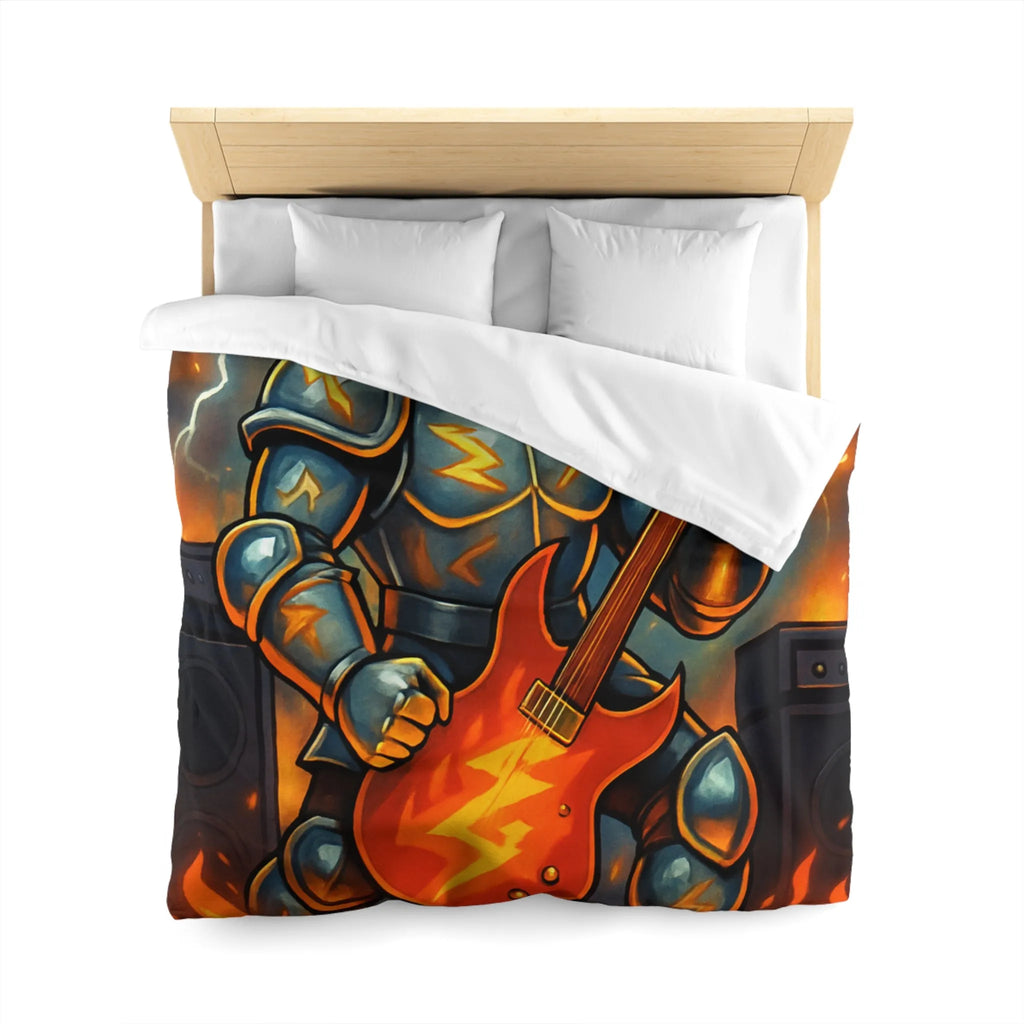 Housse de couette guerrier électrique avec guitare enflammée pour chambre rock intense