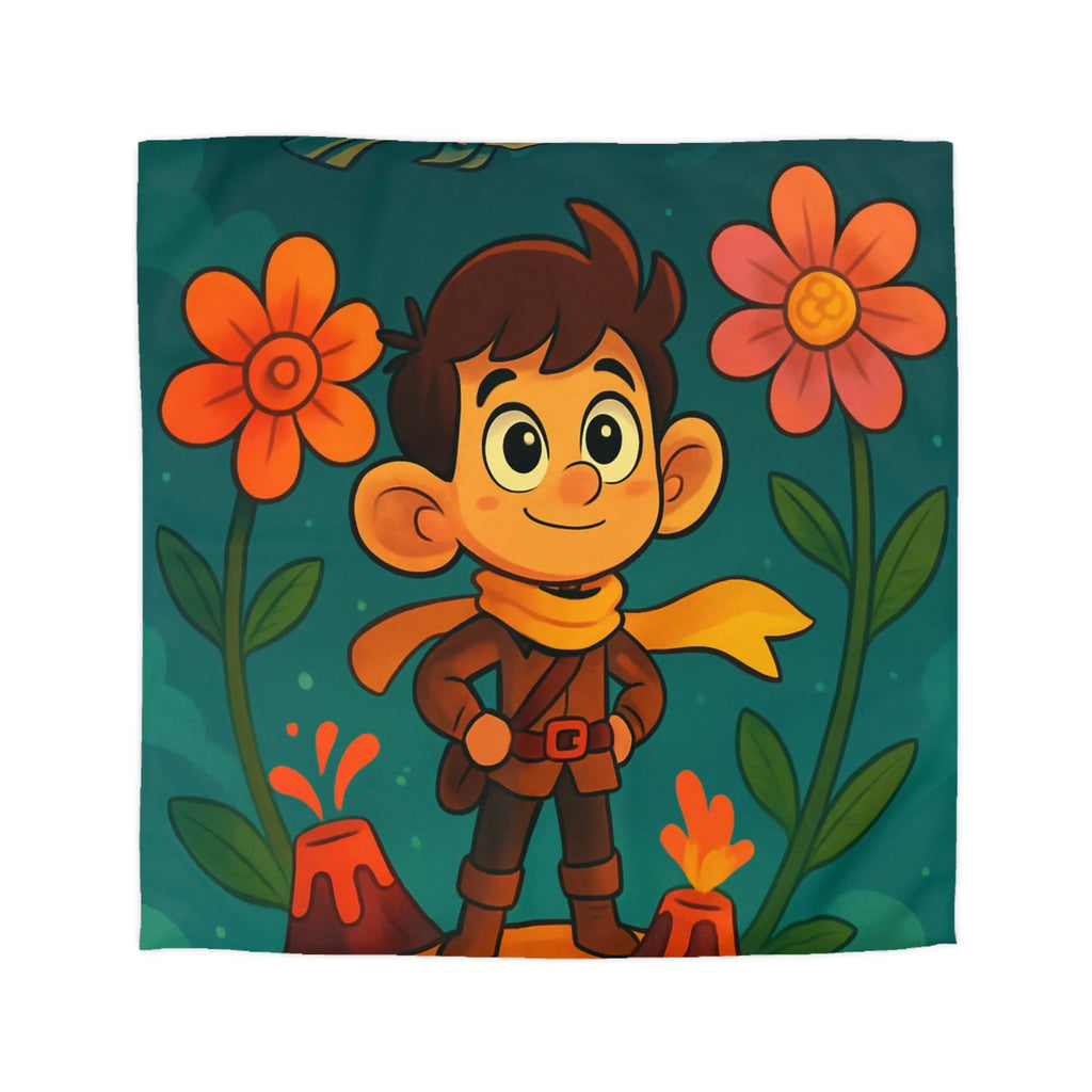 Housse de Couette Enfantine : Aventure Fantastique sur Volcan Fleuri Coloré et Amusant