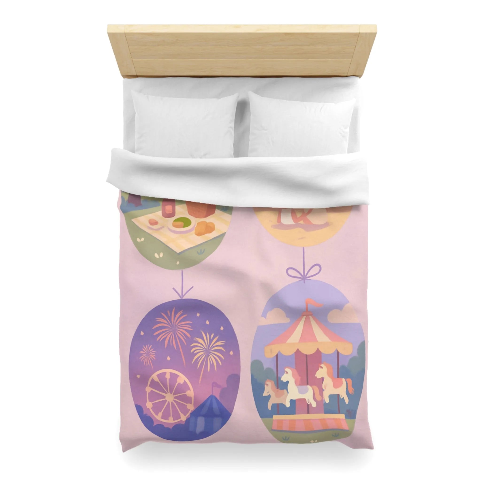 Douce Housse de Couette avec Scènes de Nature et Loisir Pastel Évoquant Sérénité