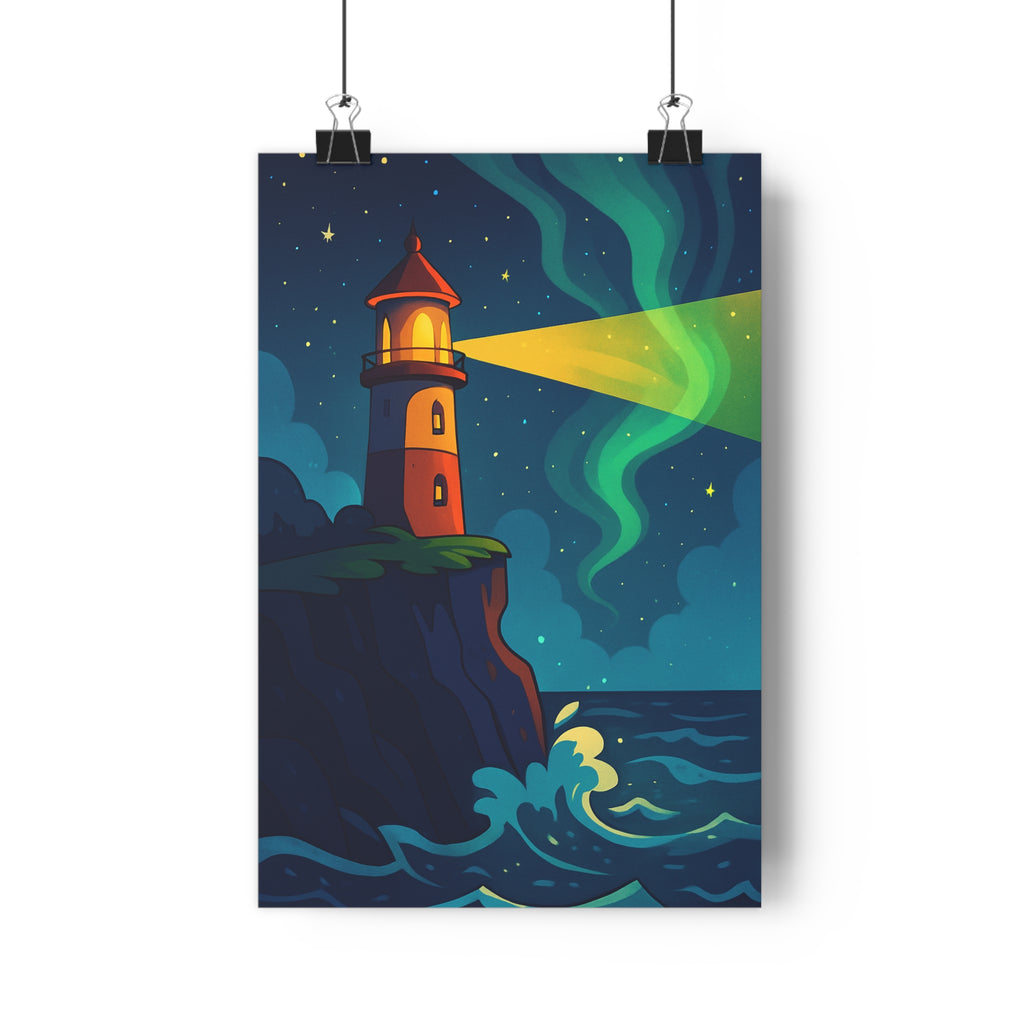 Poster décoratif cartoon magique bleu jaune nostalgique chambre salon bureau ambiance rêveuse falaise mer