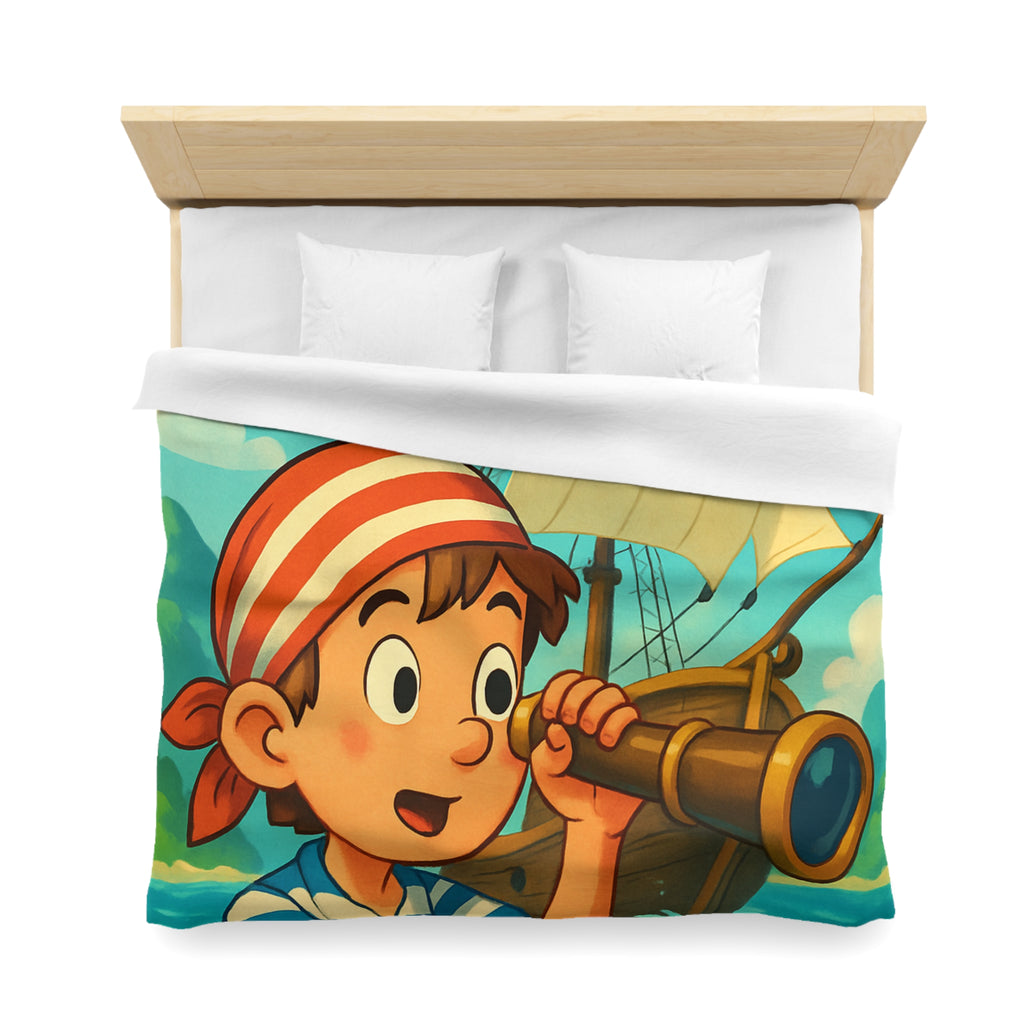 Housse de Couette Pirate Enfantine avec Bateau et Jumelles pour Chambre Aventure