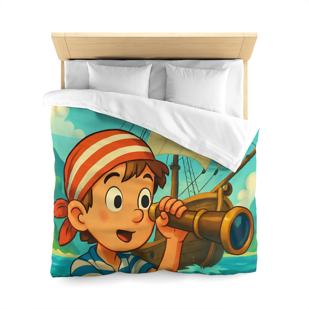 Housse de Couette Pirate Enfantine avec Bateau et Jumelles pour Chambre Aventure