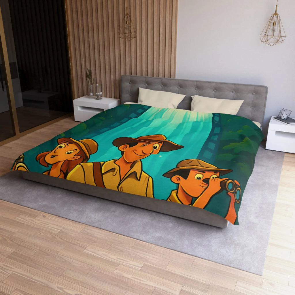 Housse de Couette Aventure Jungle Cascade Éclatante Exploration Famille Style Dessin Dessiné