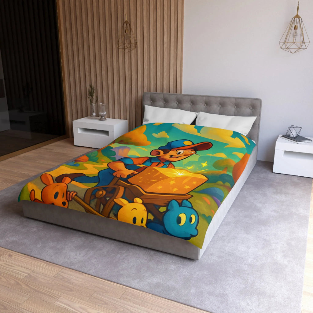 Housse de Couette Colorée avec Paysage Magique et Animaux Joyeux pour Enfants