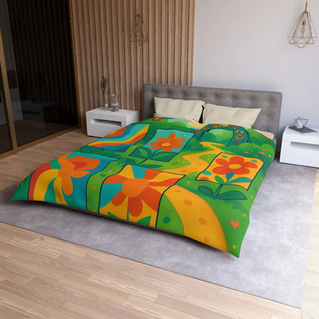 Housse de couette colorée avec fleurs et papillons pour chambre moderne et vivante