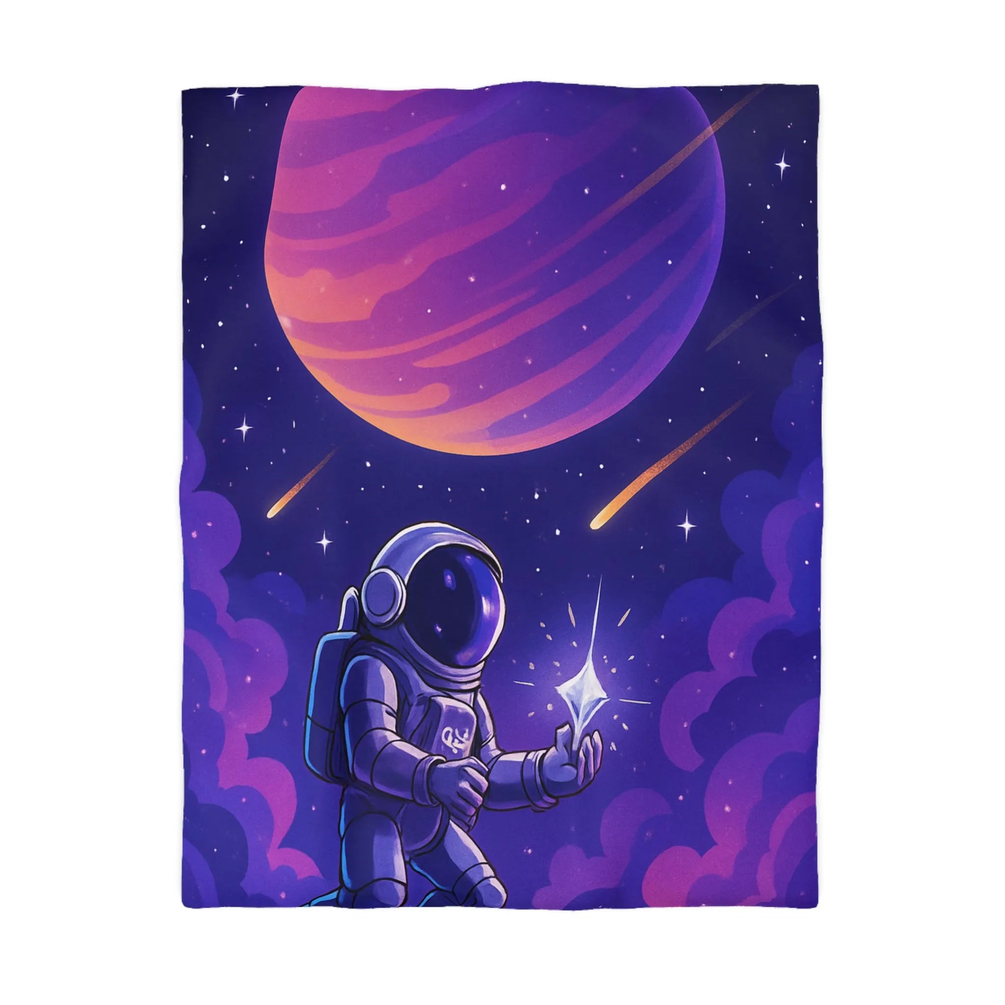 Housse de Couette Astronaute Galactique : Étoiles, Planète Rose, Ciel de Nuit Mystique