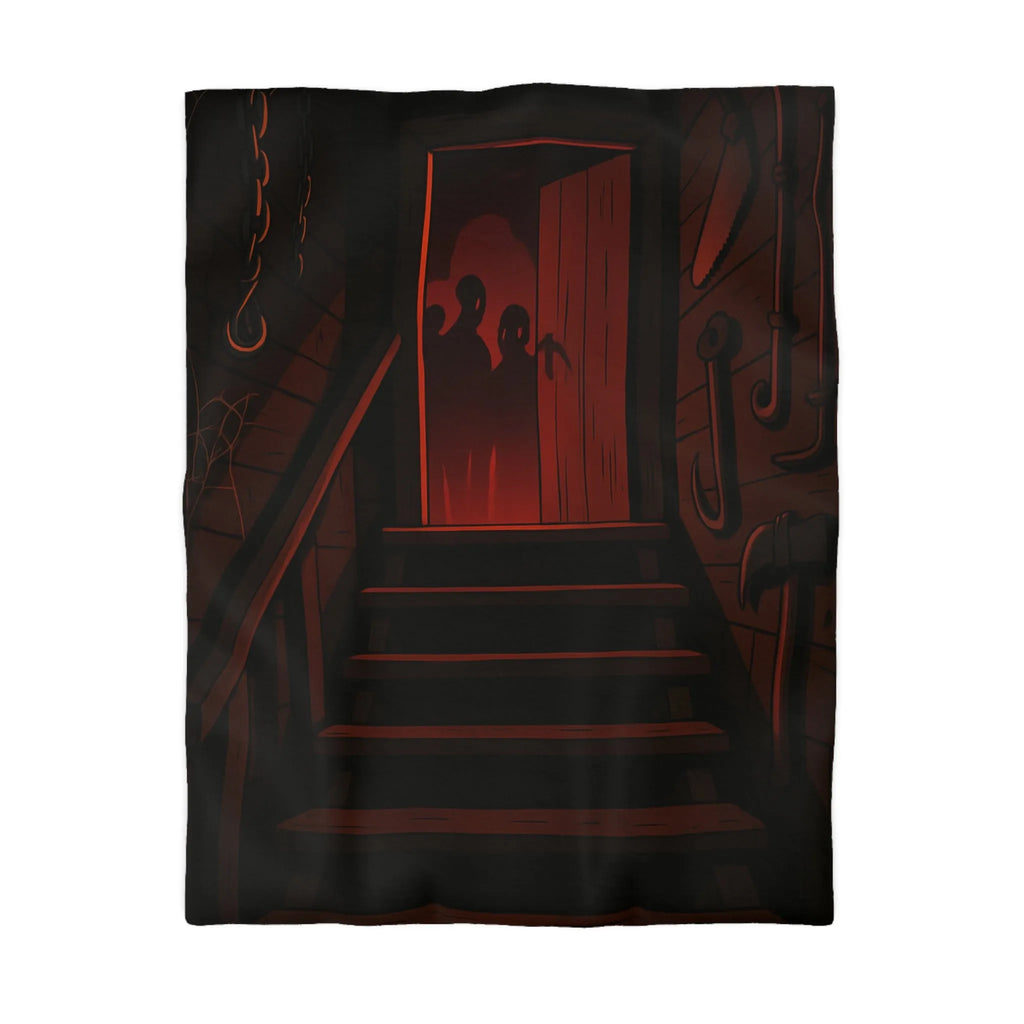 Ambiance Sombre et Mystérieuse avec Silhouettes et Éclat Rouge dans un Sous-Sol