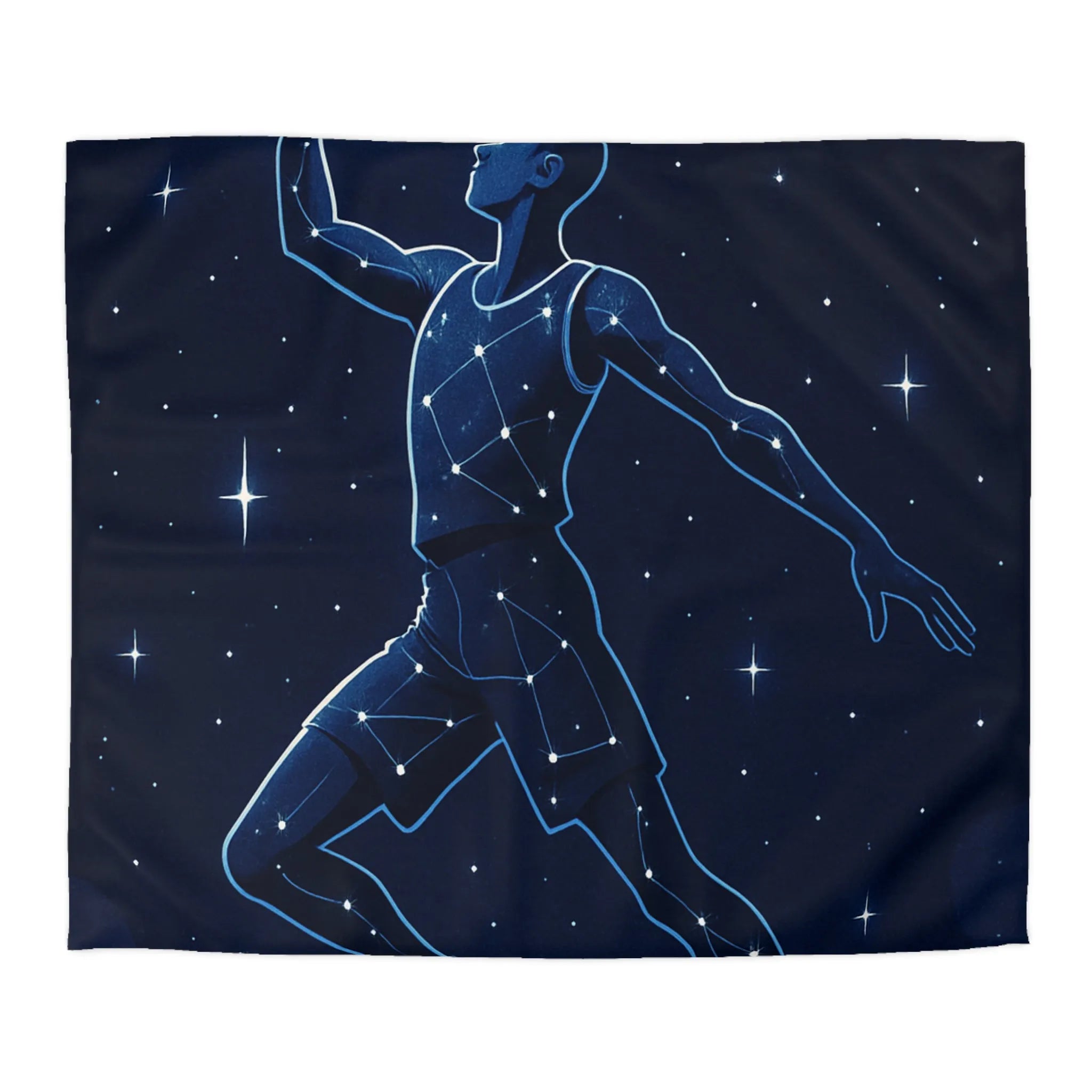 Housse de couette céleste étoilée avec silhouette de joueur de basketball en suspension