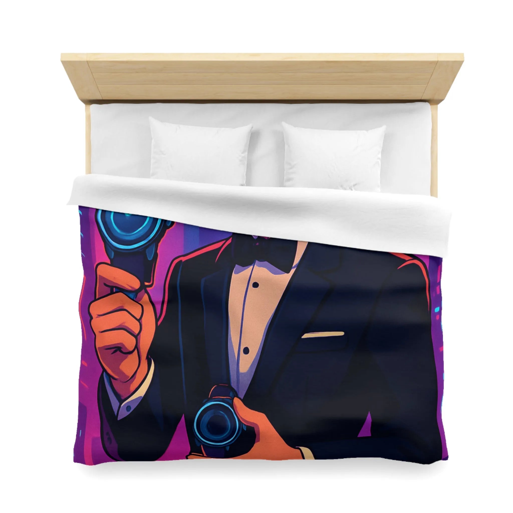 Housse de couette élégante avec illustration moderne et futuriste d'espion mystérieux