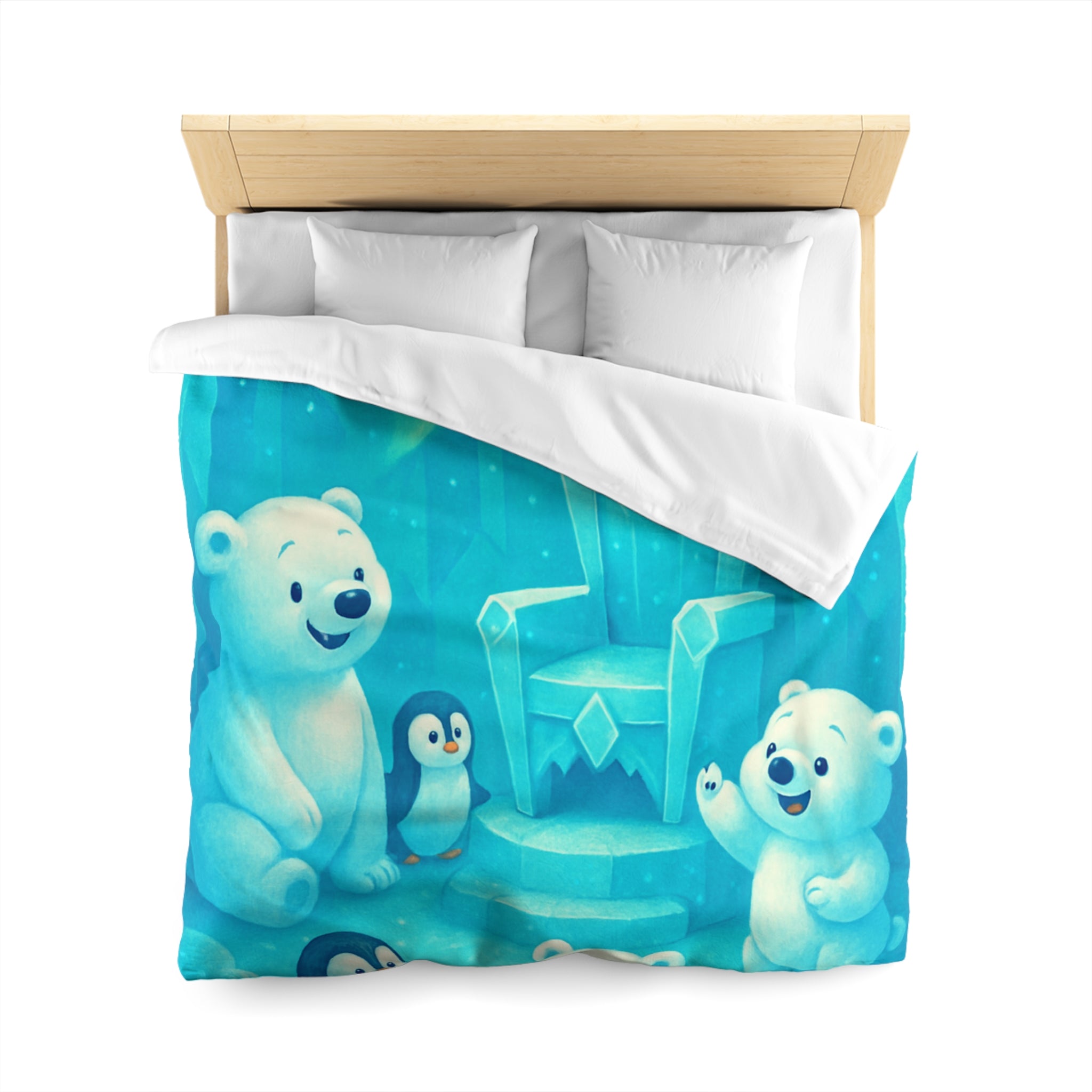 Housse de couette polaire avec ours et pingouins dans royaume glacial féerique