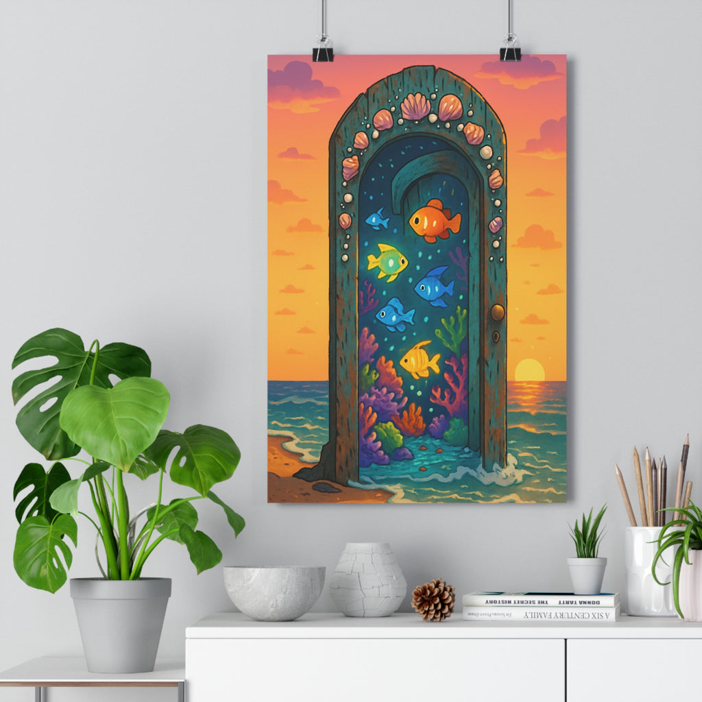 Poster décoratif magique océanique bleu vibrant mystique salon chambre ambiance sereine pêcheur marin unique