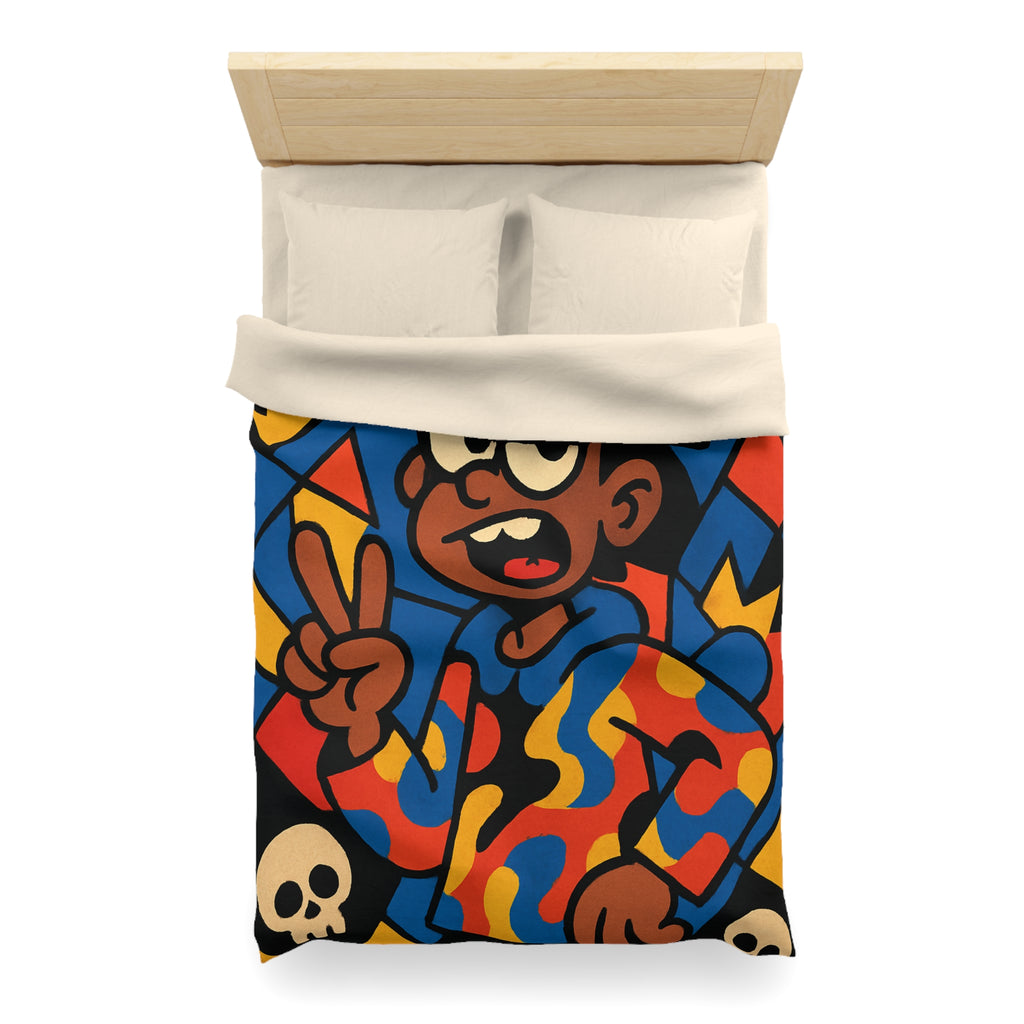 Housse de Couette Vibrante avec Motifs de Crânes et Couronnes pour Adolescents Créatifs