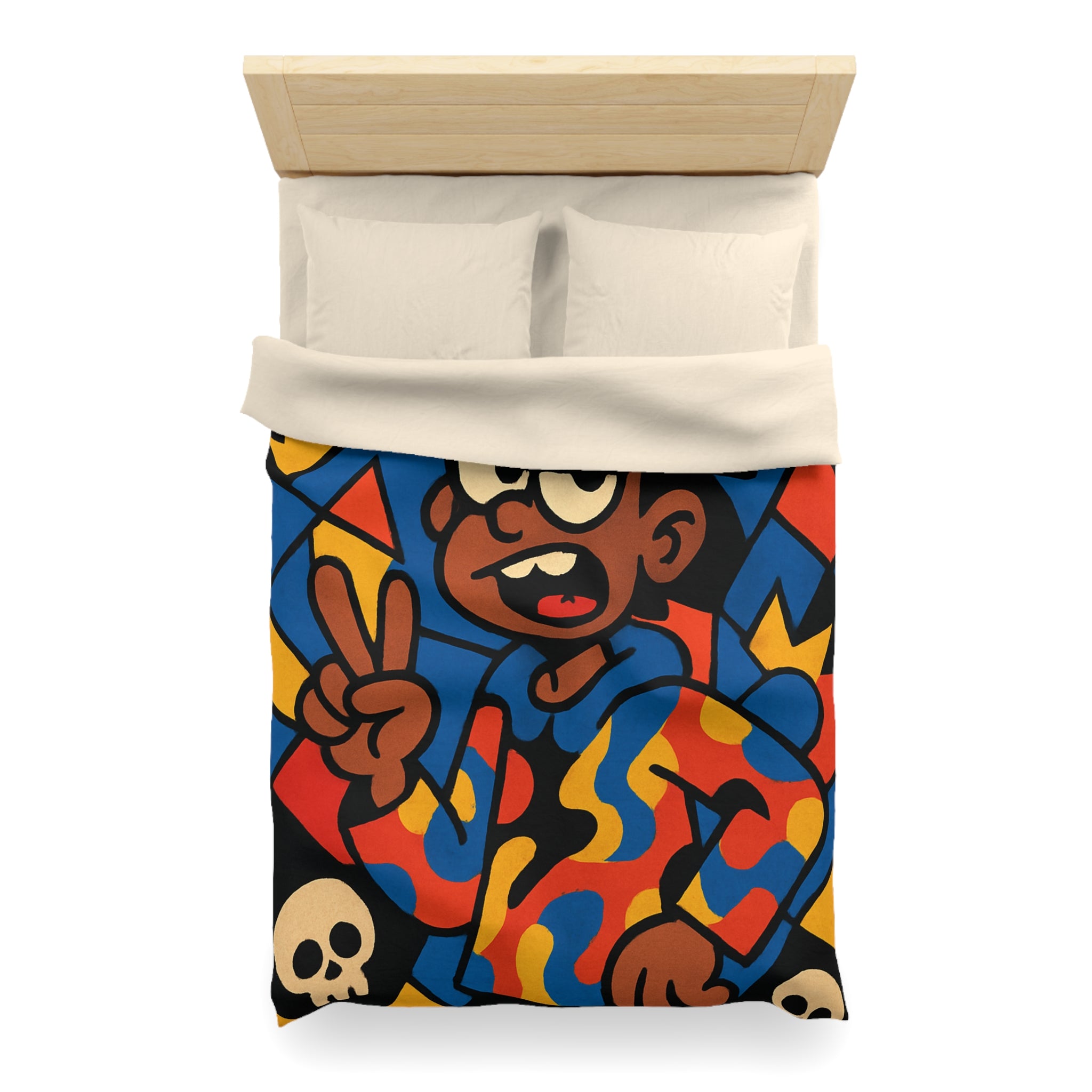 Housse de Couette Vibrante avec Motifs de Crânes et Couronnes pour Adolescents Créatifs