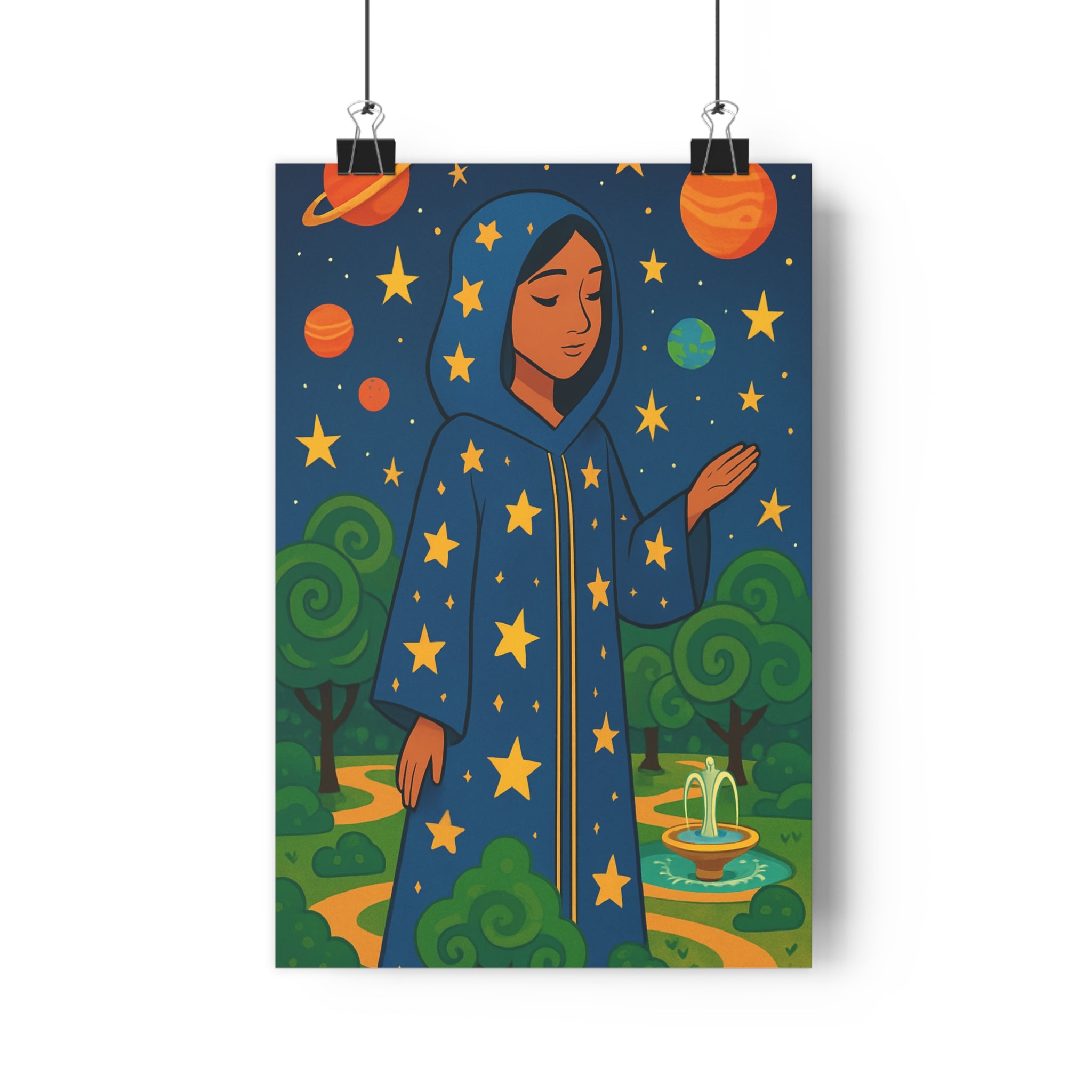 Poster décoratif cosmique dessin animé mystique bleu orange vert chambre salon enfant unique qualité