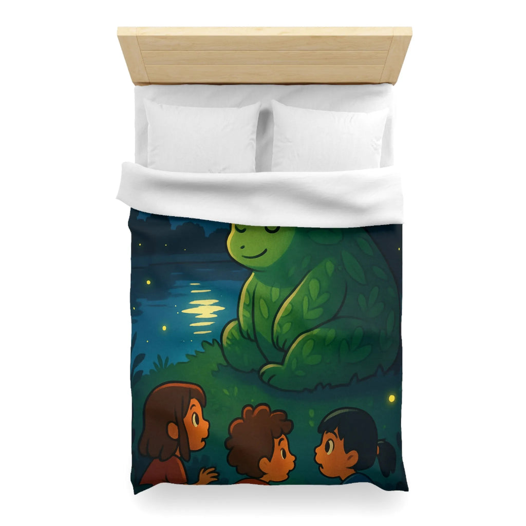 Housse de Couette Enchantée avec Ours Feuillu, Enfants et Nuit Étoilée
