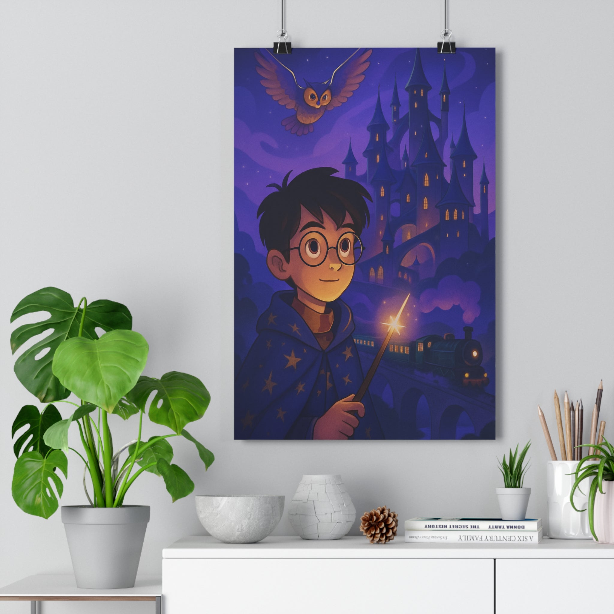 Poster décoratif mystique sorcier nocturne château étoilé magique enfant chambre murale art qualité qualité