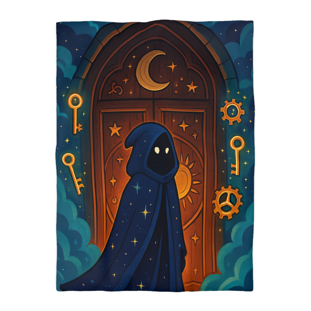 Housse de couette mystique avec capuche étoilée, porte magique et clés dorées