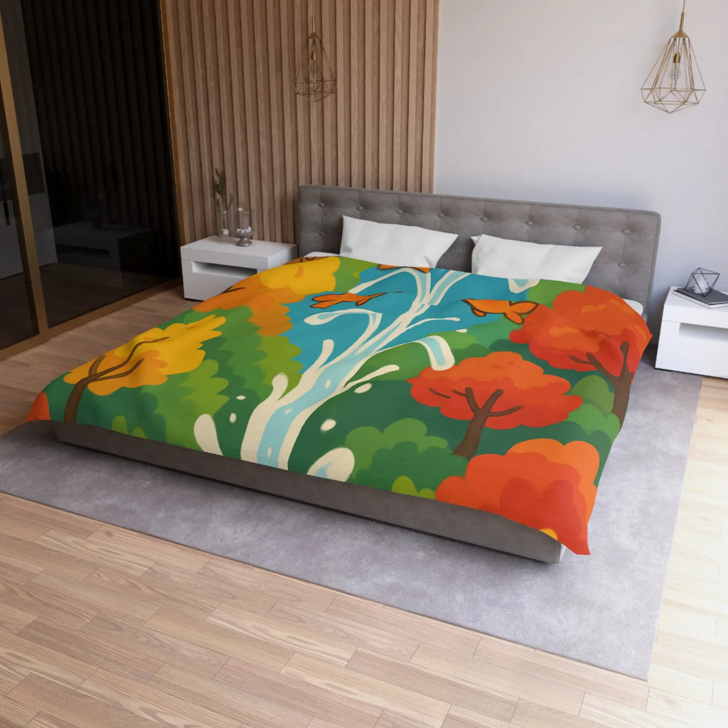Housse de Couette Colorée avec Forêt Joyeuse et Animaux en Saut Cascade