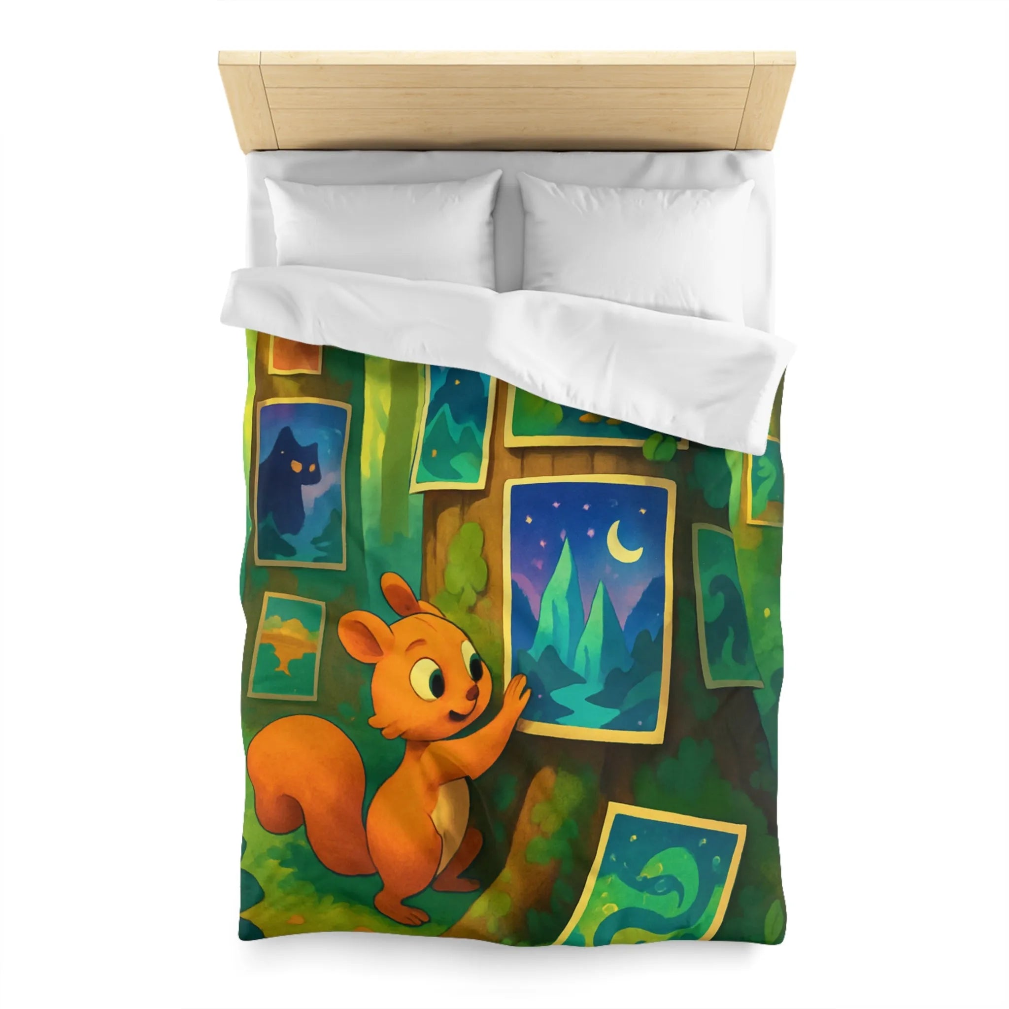 Housse de Couette Enchantée avec Écureuil et Tableaux Nocturnes pour Chambre d'Enfant