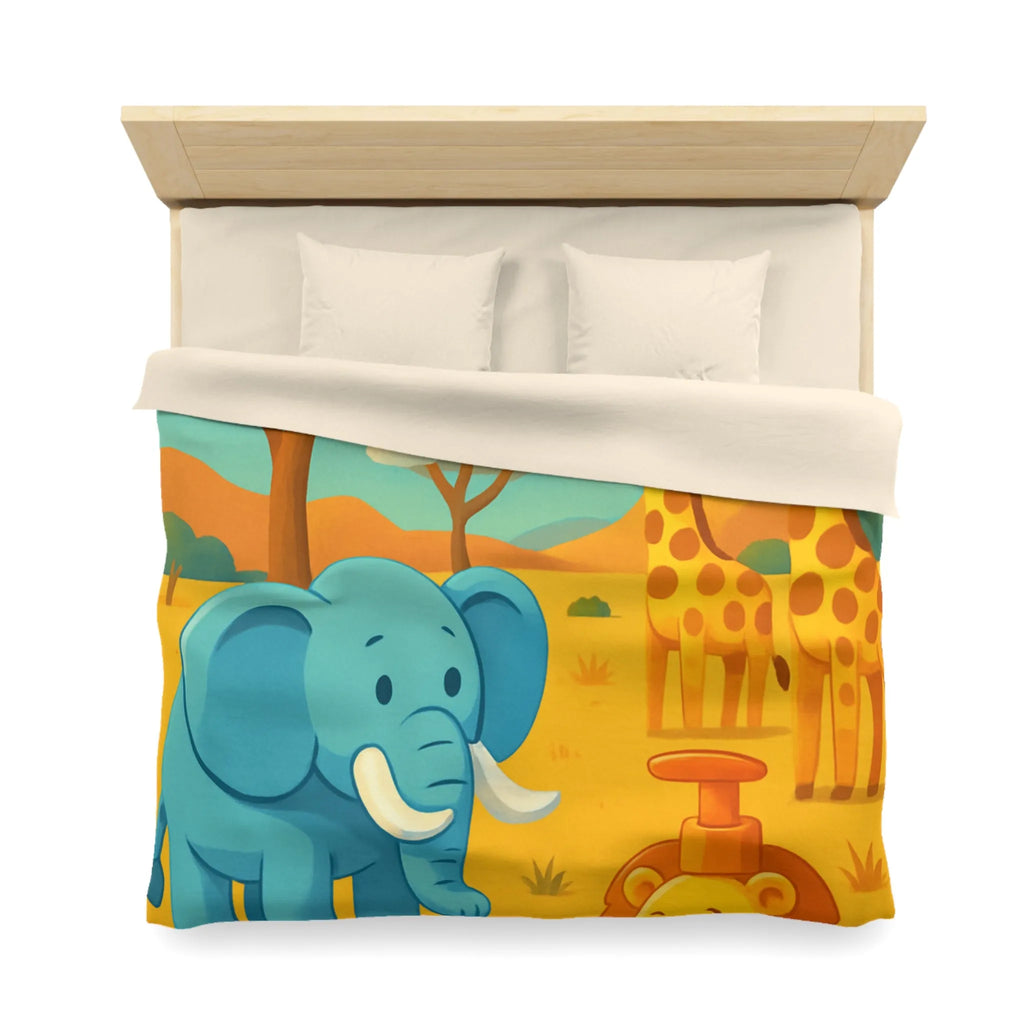 Animaux de Savane Joueurs avec Arbres à Rouleaux pour Housse de Couette Enfant Unique