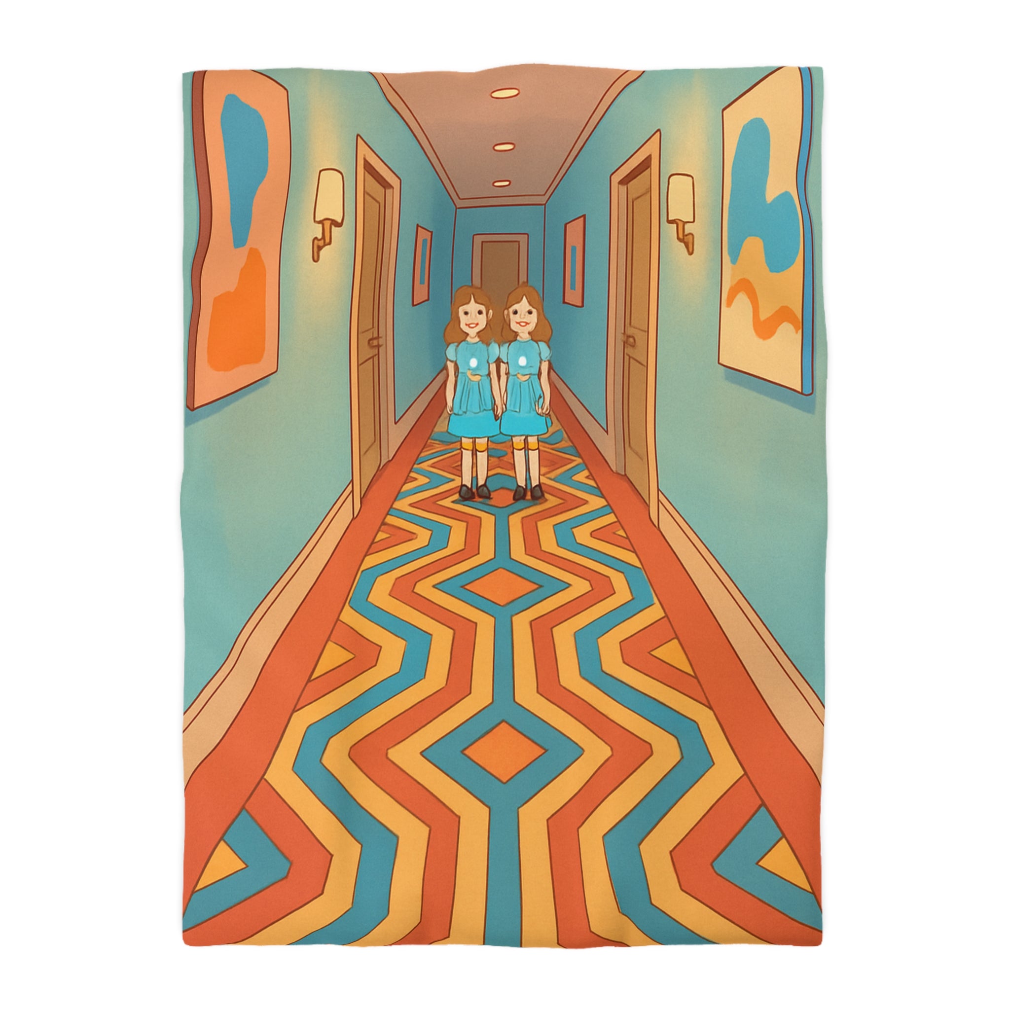 Housse de couette motif géométrique rétro et ambiance inspirée de films classiques d'horreur