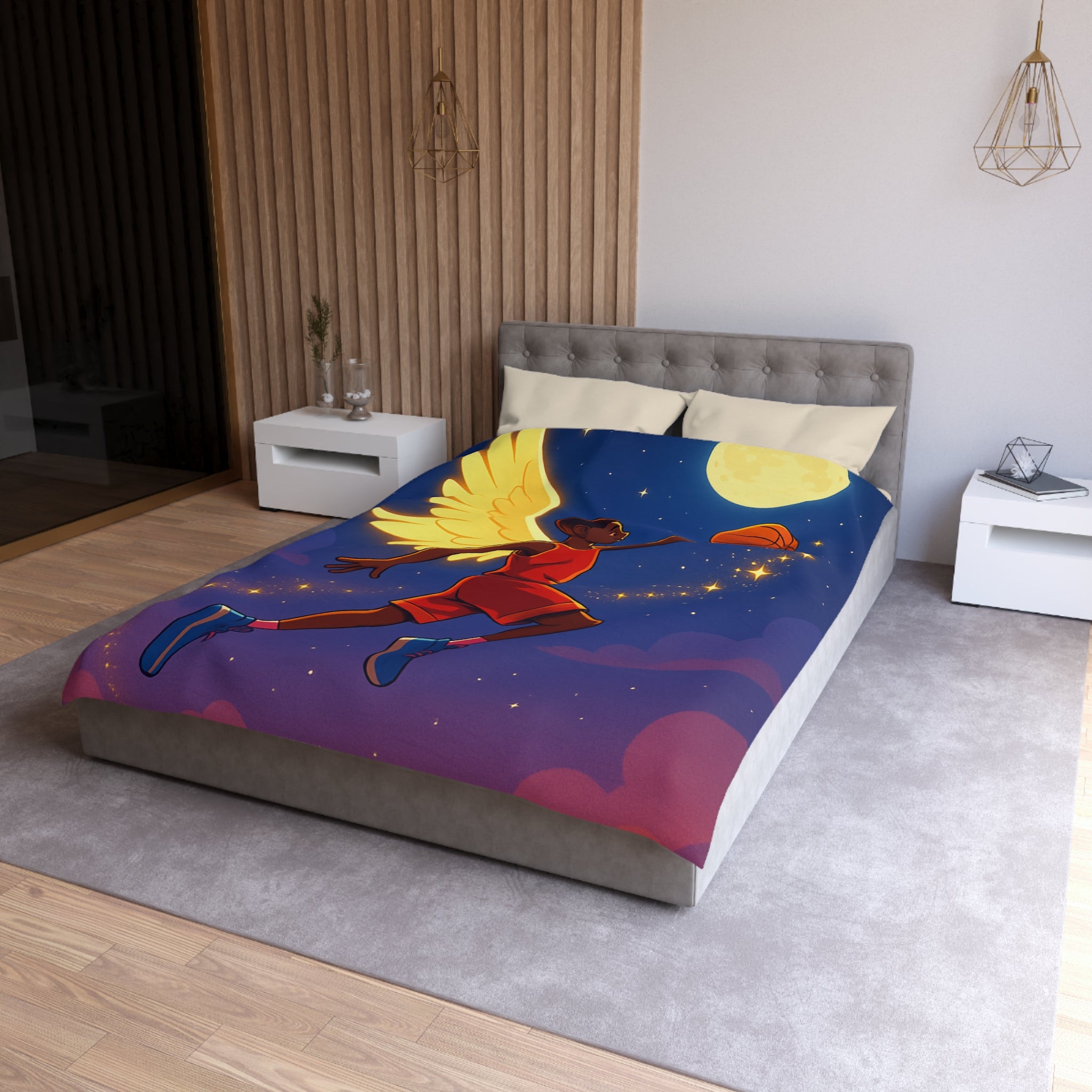 Housse de Couette Unique Baskets d'Ange Volant au Clair de Lune Étoilé