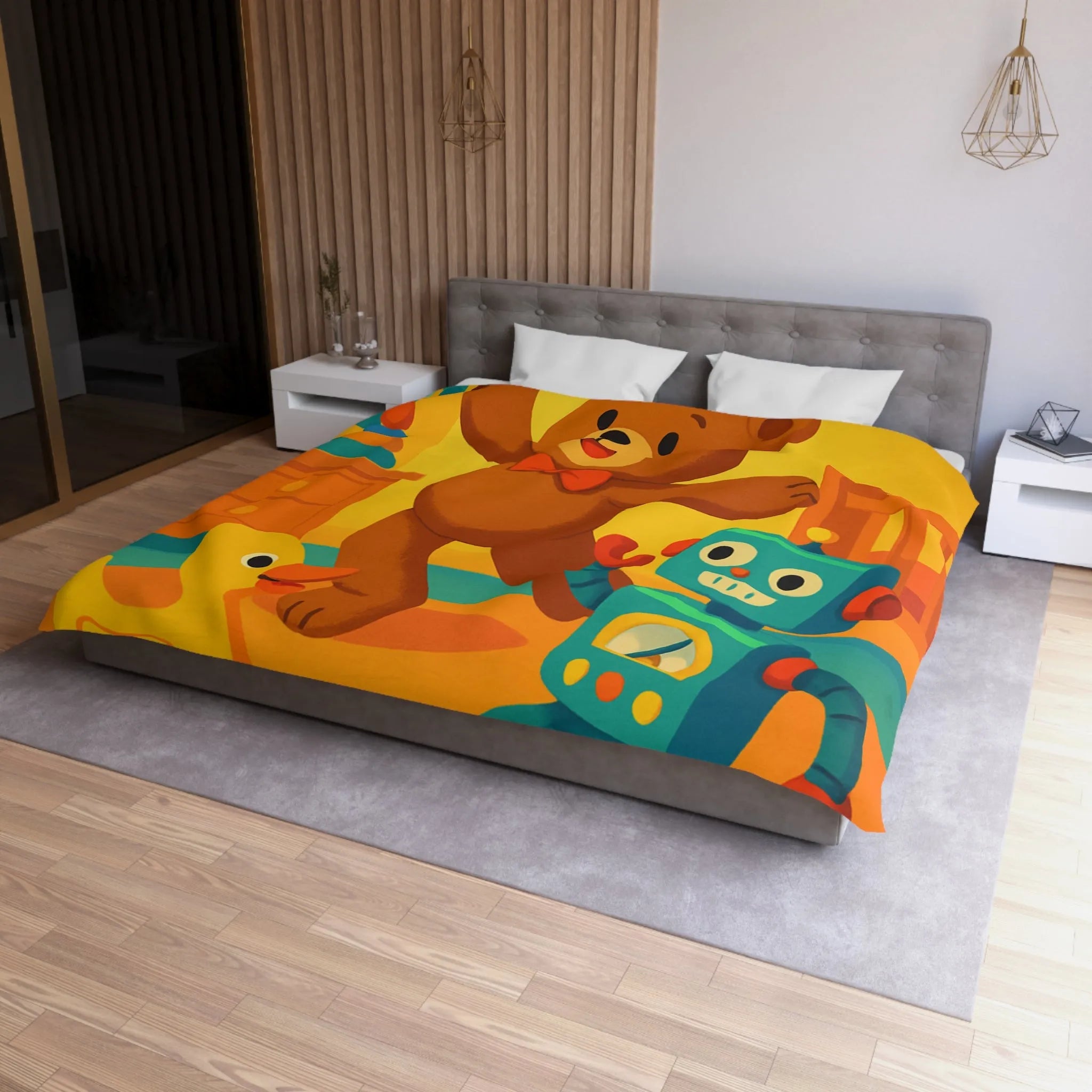 Enchantez Votre Chambre avec Housse de Couette Enfantine Ours Amusant Etoiles Jaunes