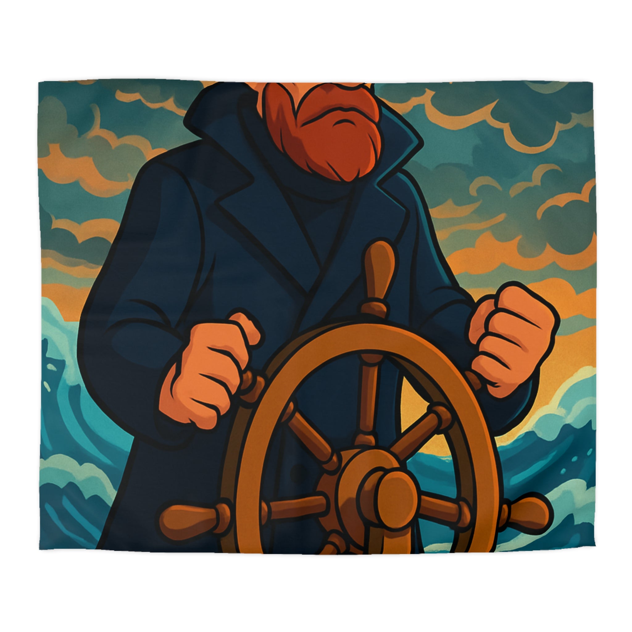 Housse de couette motif marin : capitaine courageux naviguant tempête en mer déchaînée