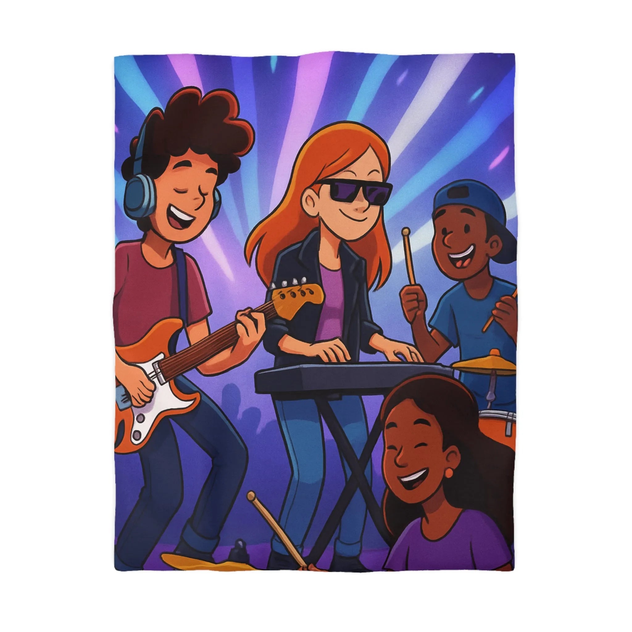 Ensemble musical animé pour housse de couette colorée et dynamique pour jeunes musiciens