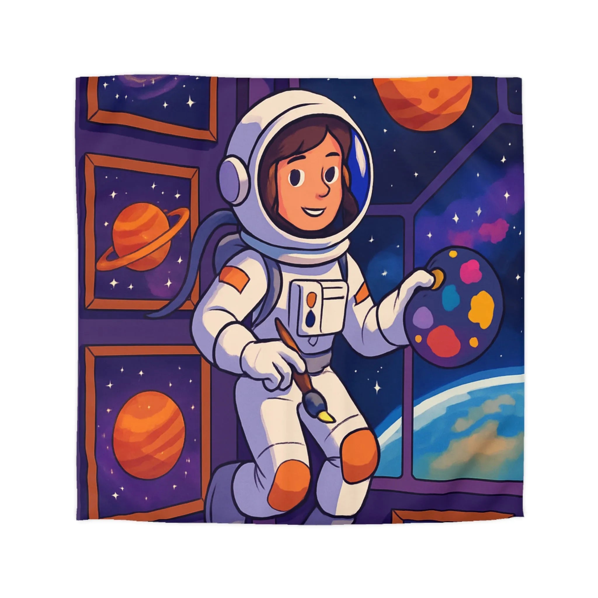 Housse de Couette Astronaute Créatif Enfant, Espace Coloré, Exploration Cosmique Univers Visible