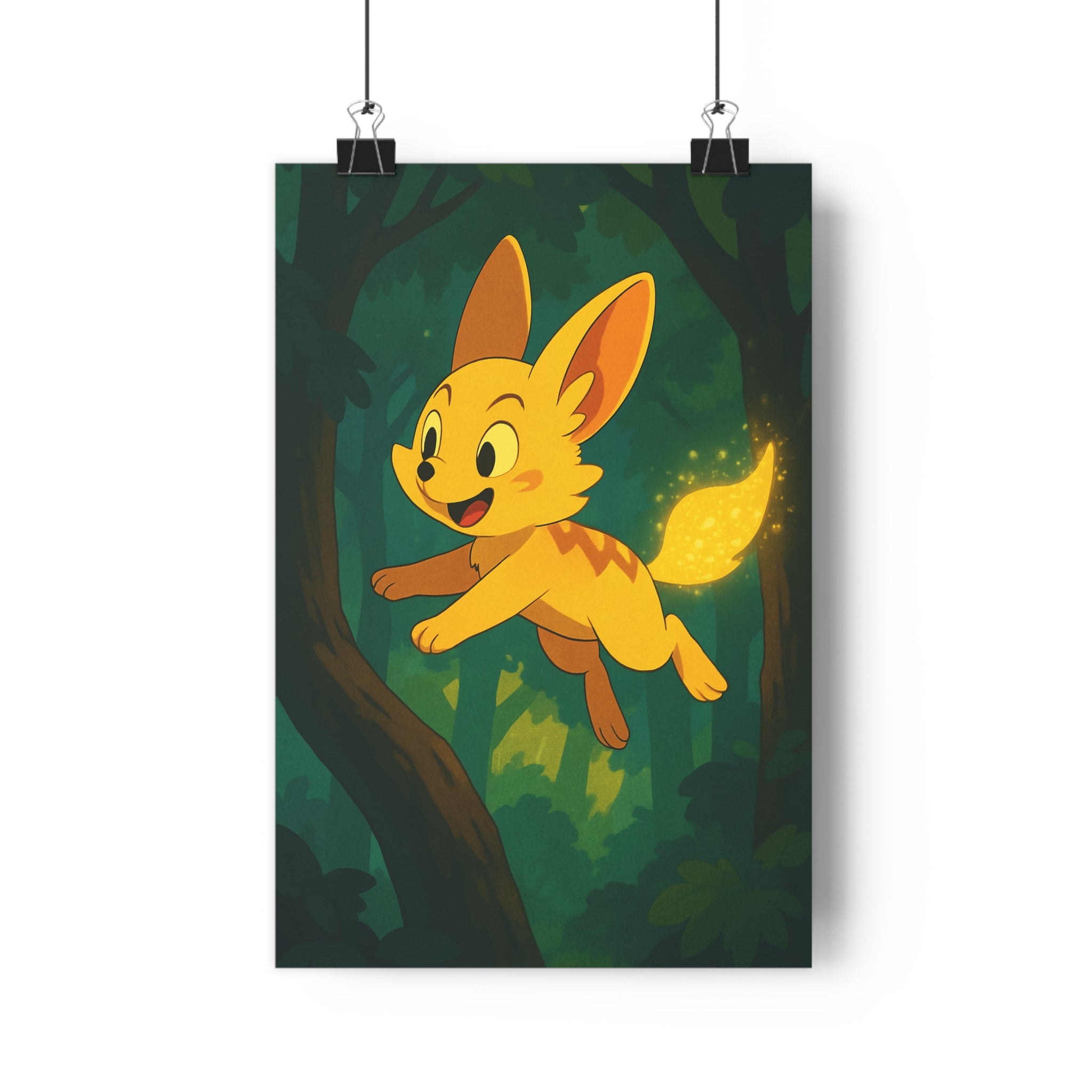 Poster décoratif lumineux jaune vert forêt joyeux aventure cartoon enfant salon bureau cadre nature