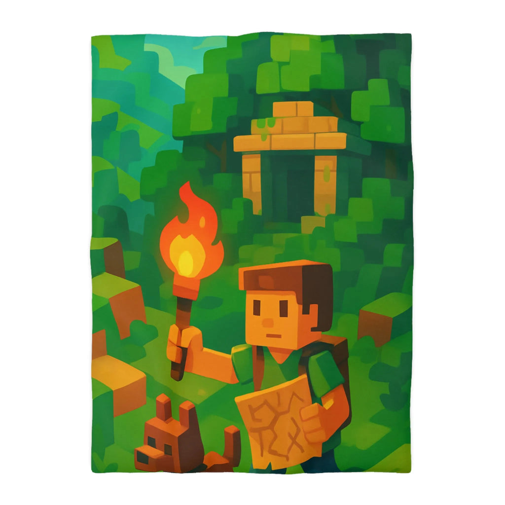 Explorez un monde aventureux et mystique avec cette housse de couette pixelisée géométrique