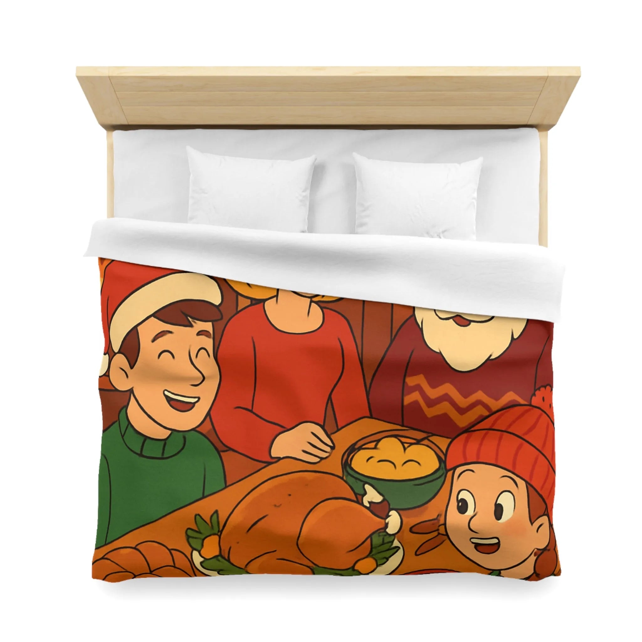 Housse de couette festive Noël famille réunie autour d'un dîner savoureux cheminée