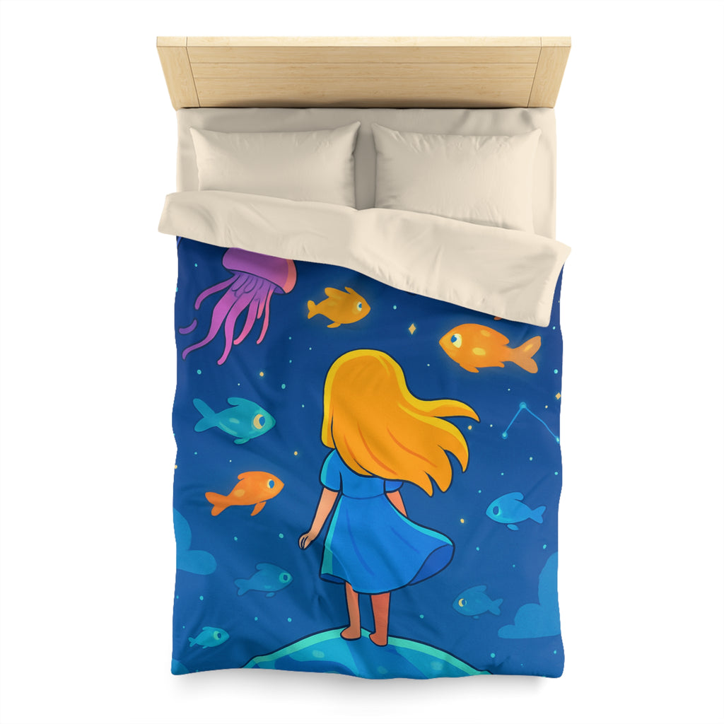 Housse de couette océane enfantine avec animaux marins, étoile ciel bleu magique