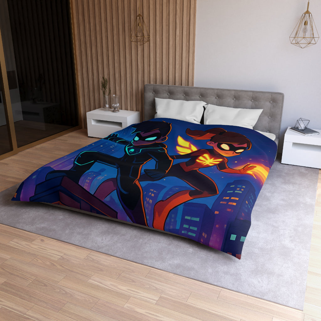 Housse de couette super-héros urbain : ambiance dynamique, couleurs vives, motifs modernes et audacieux