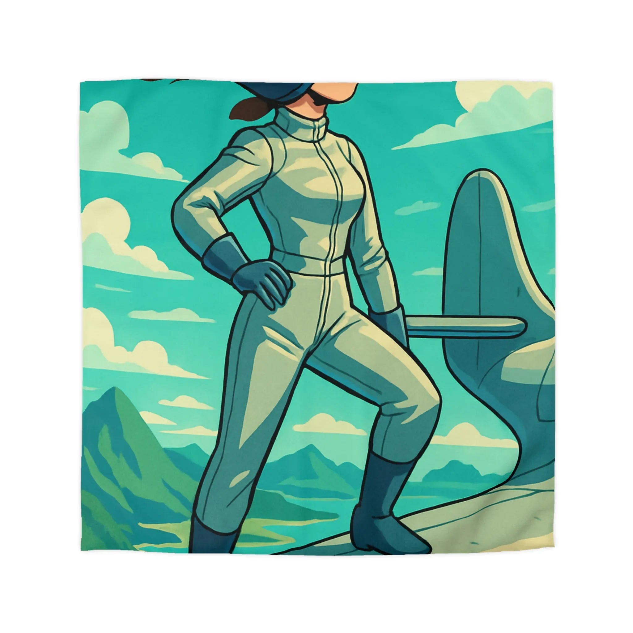 Housse de couette aventure rêveuse pour chambre avec pilote et avion paysage fantastique