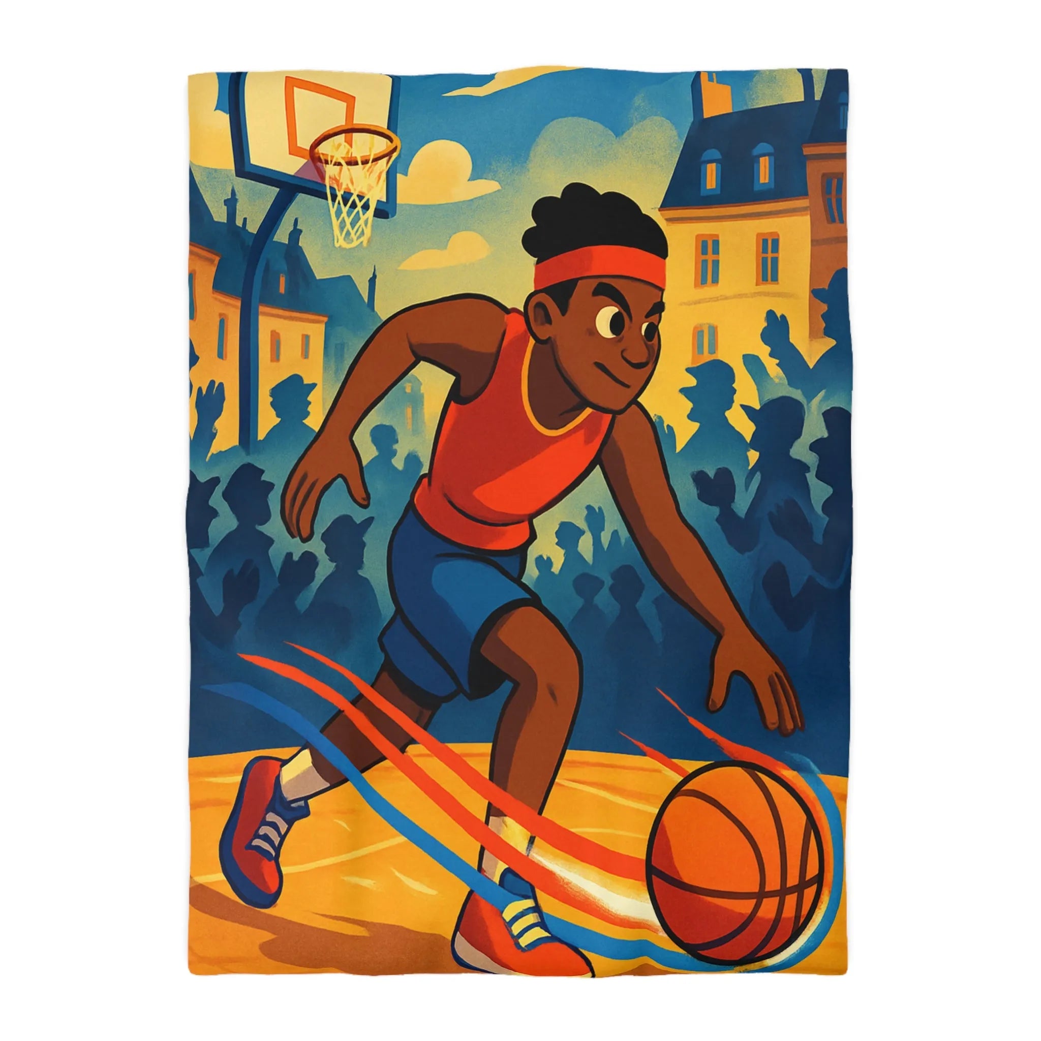 Housse de Couette Enfant Basket Rue Illustration Vibrante Style Bande Dessinée Jeune Esprit