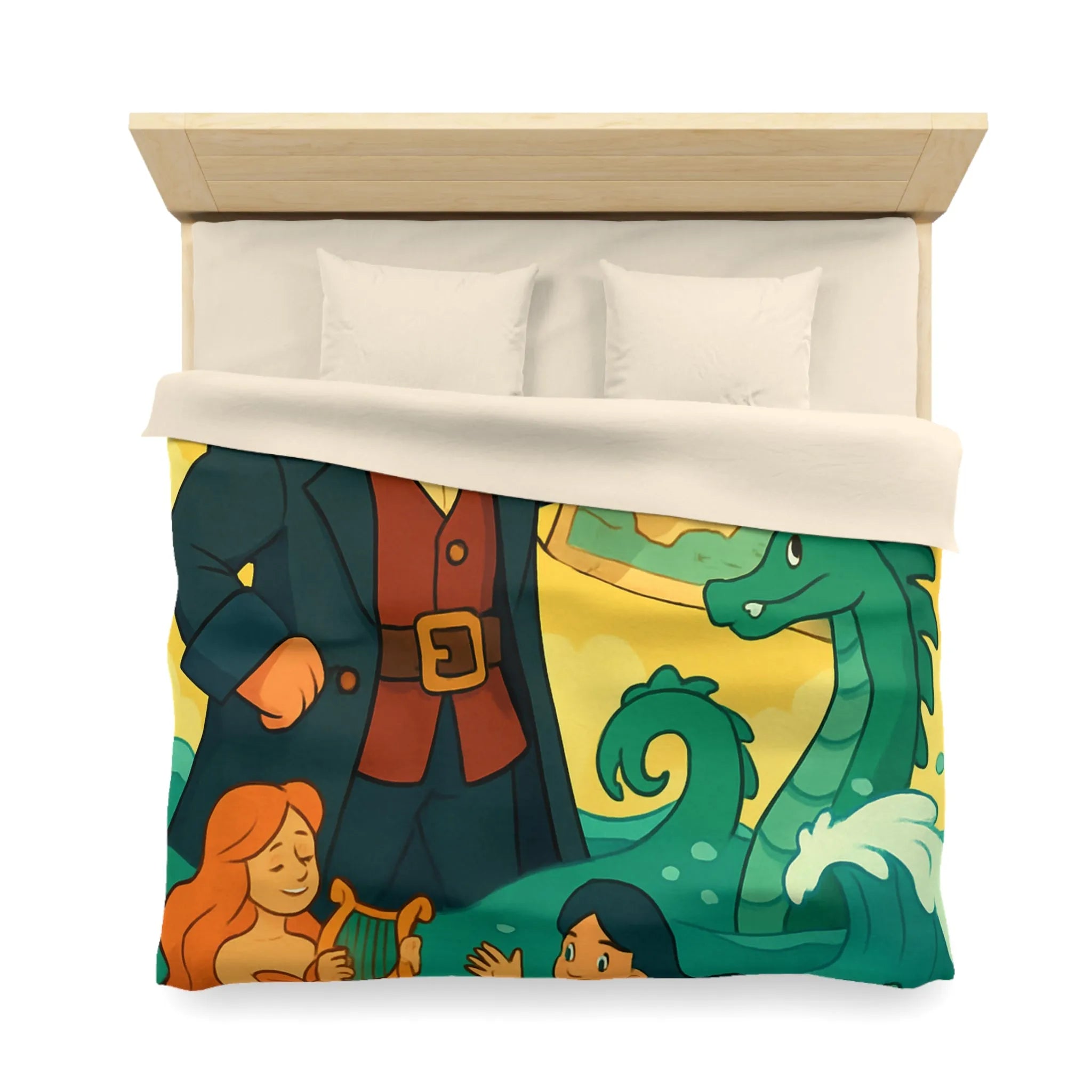 Housse de couette illustrée pirate avec carte, sirènes et monstre marin ludique