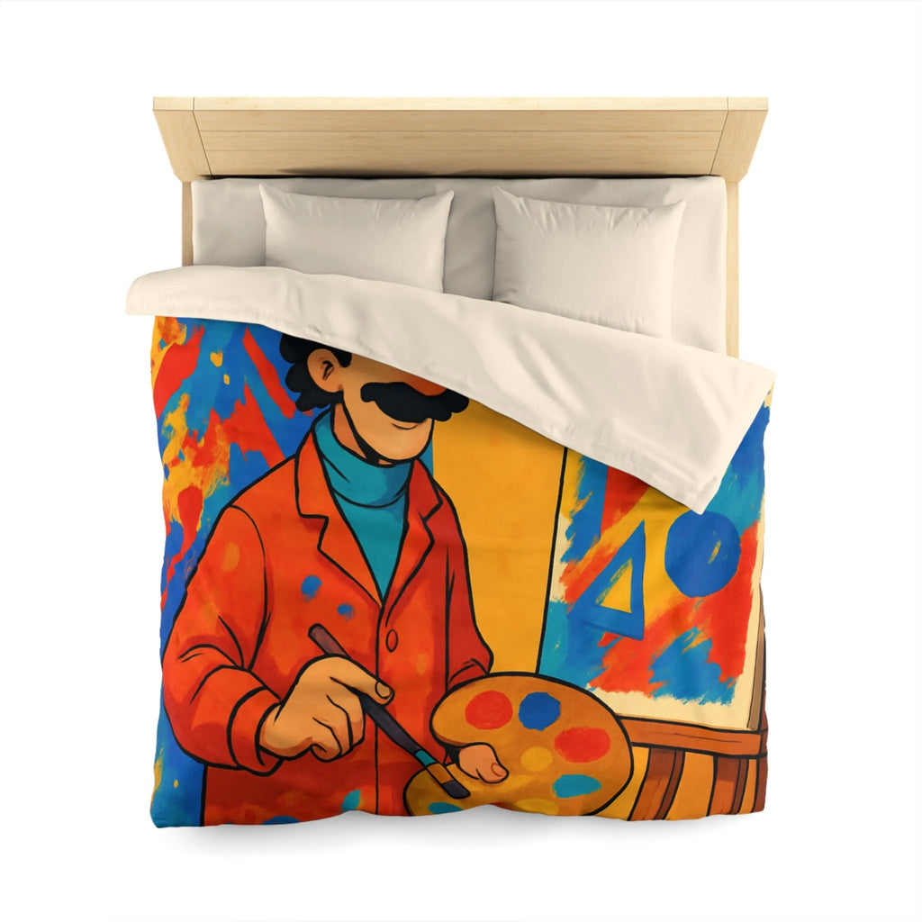 Housse de Couette Artiste Coloré avec Palette et Arrière-Plan Géométrique Expressif