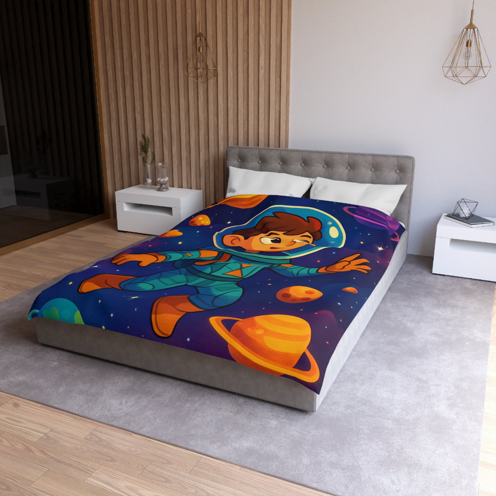 Housse de couette spatiale pour enfants avec planète, étoile, comète et astronaute adorable