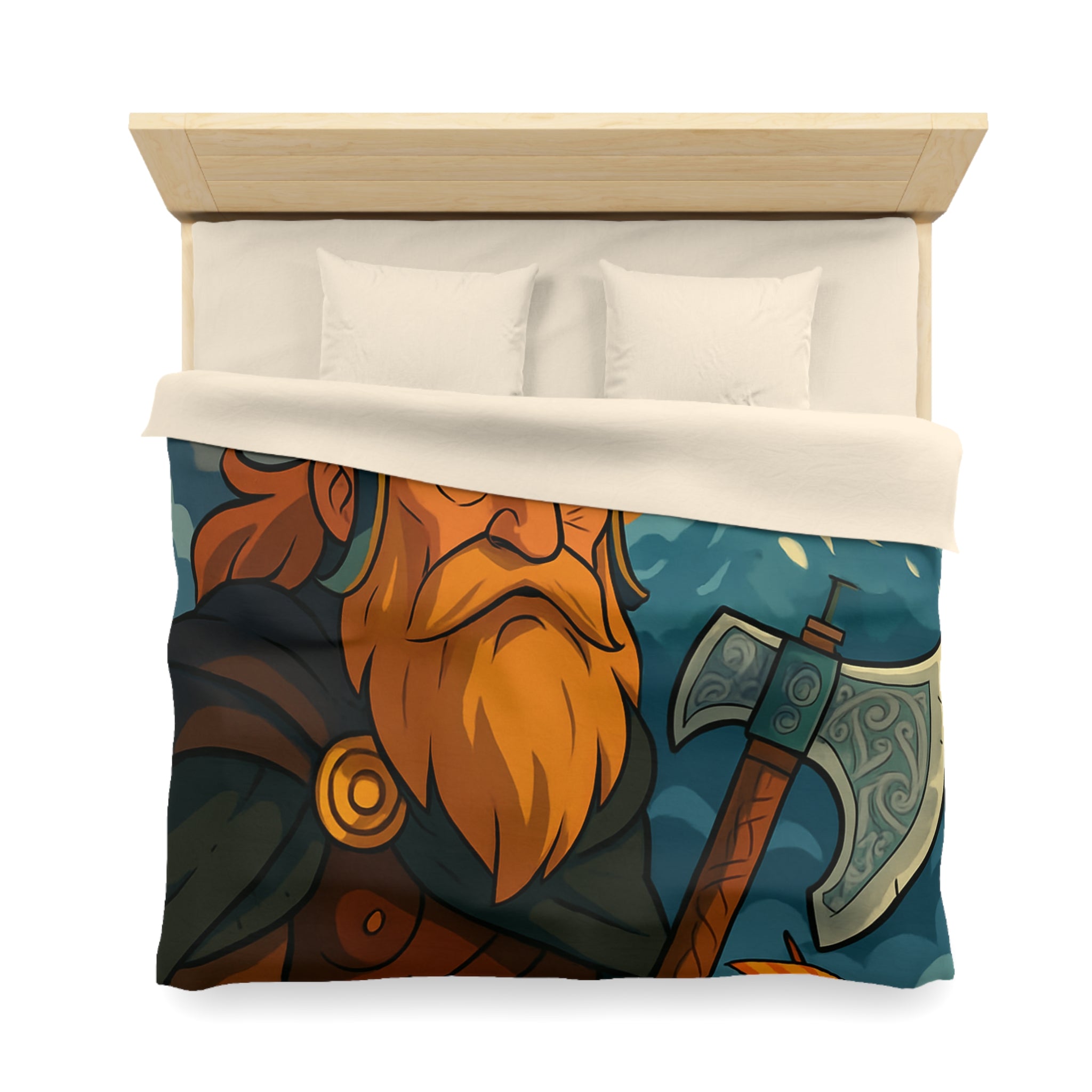 Housse de couette Viking féroce, paysage nordique et drakkar, ambiance mythique captivante