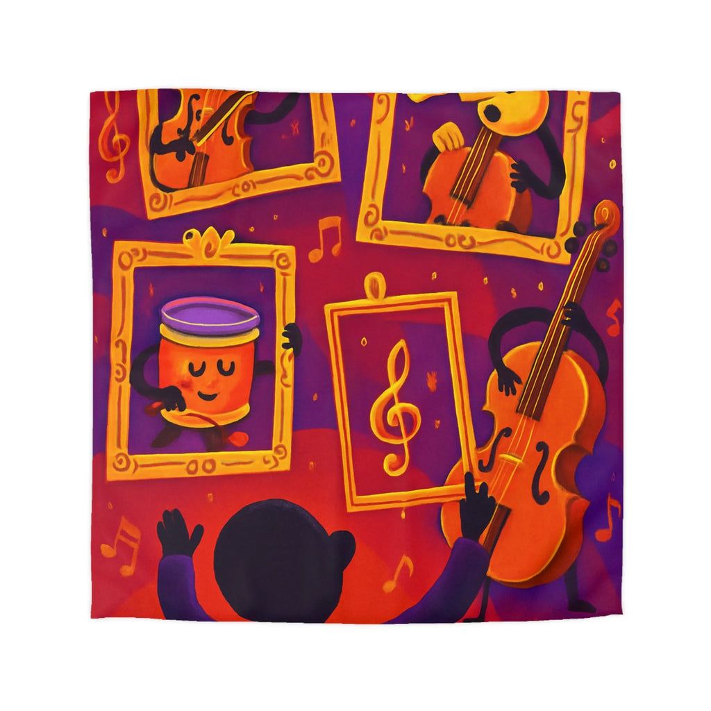 Housse de couette avec motifs musicaux colorés et cadres en pleine symphonie orchestrale