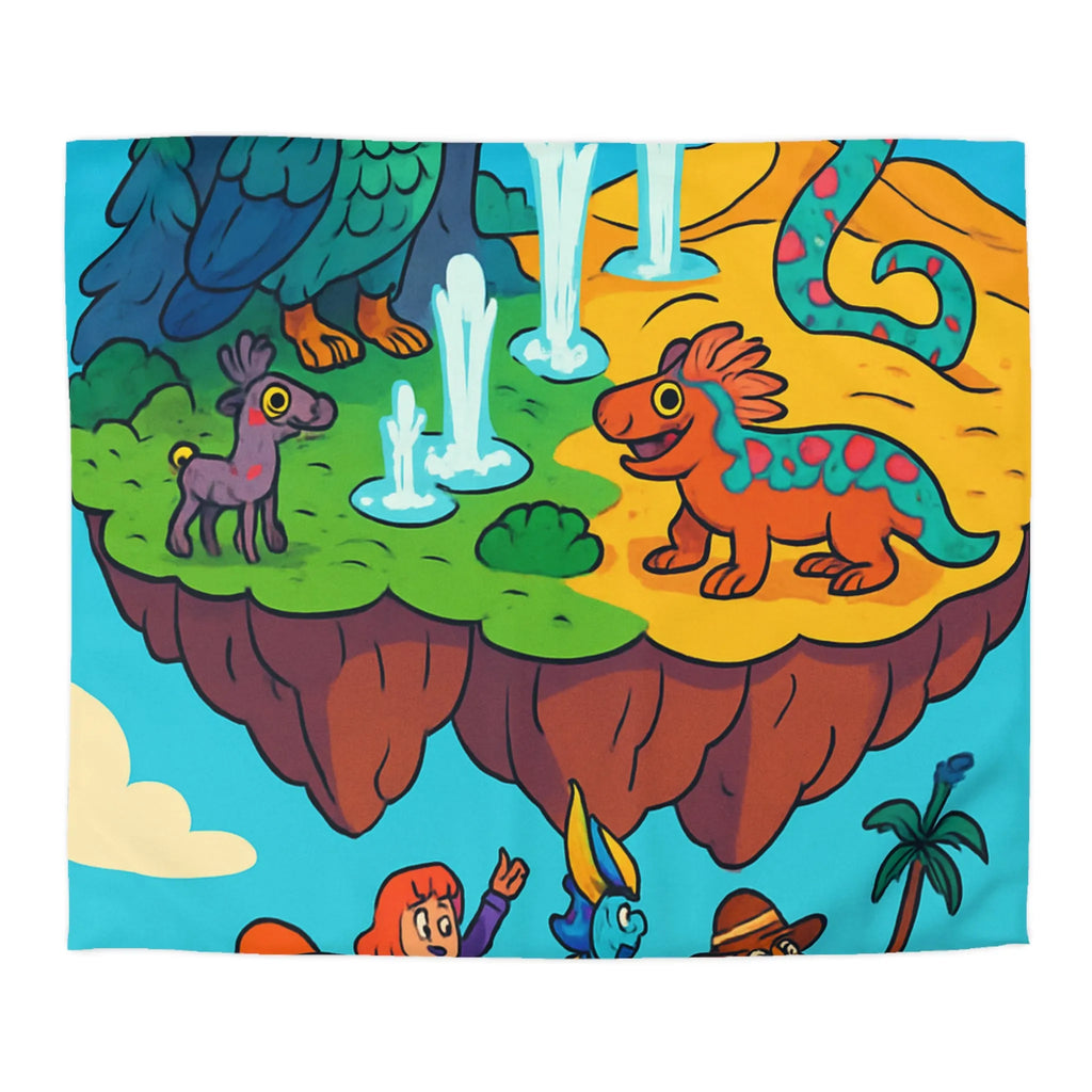 Housse de couette fantaisie avec animaux colorés sur une île flottante magique