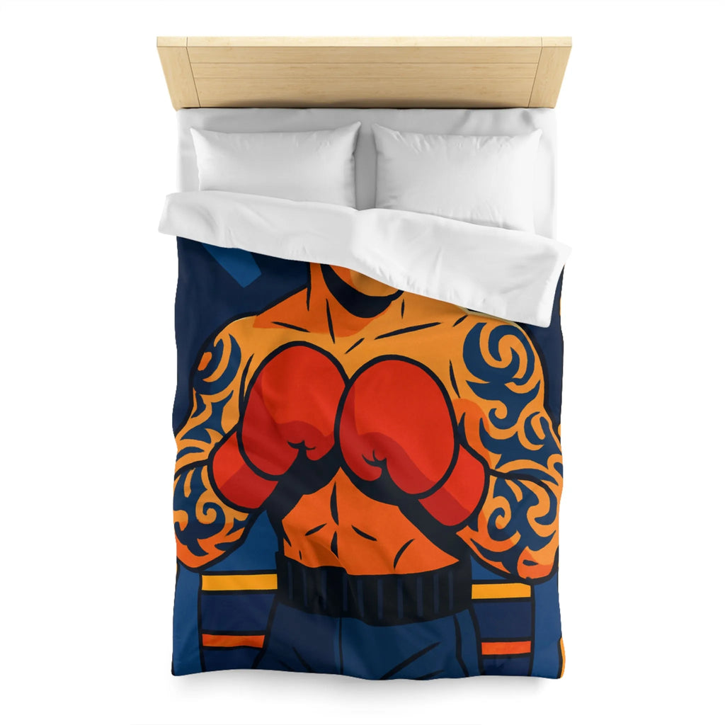 Housse de couette illustrée avec boxeur tatoué en style vectoriel coloré et dynamique