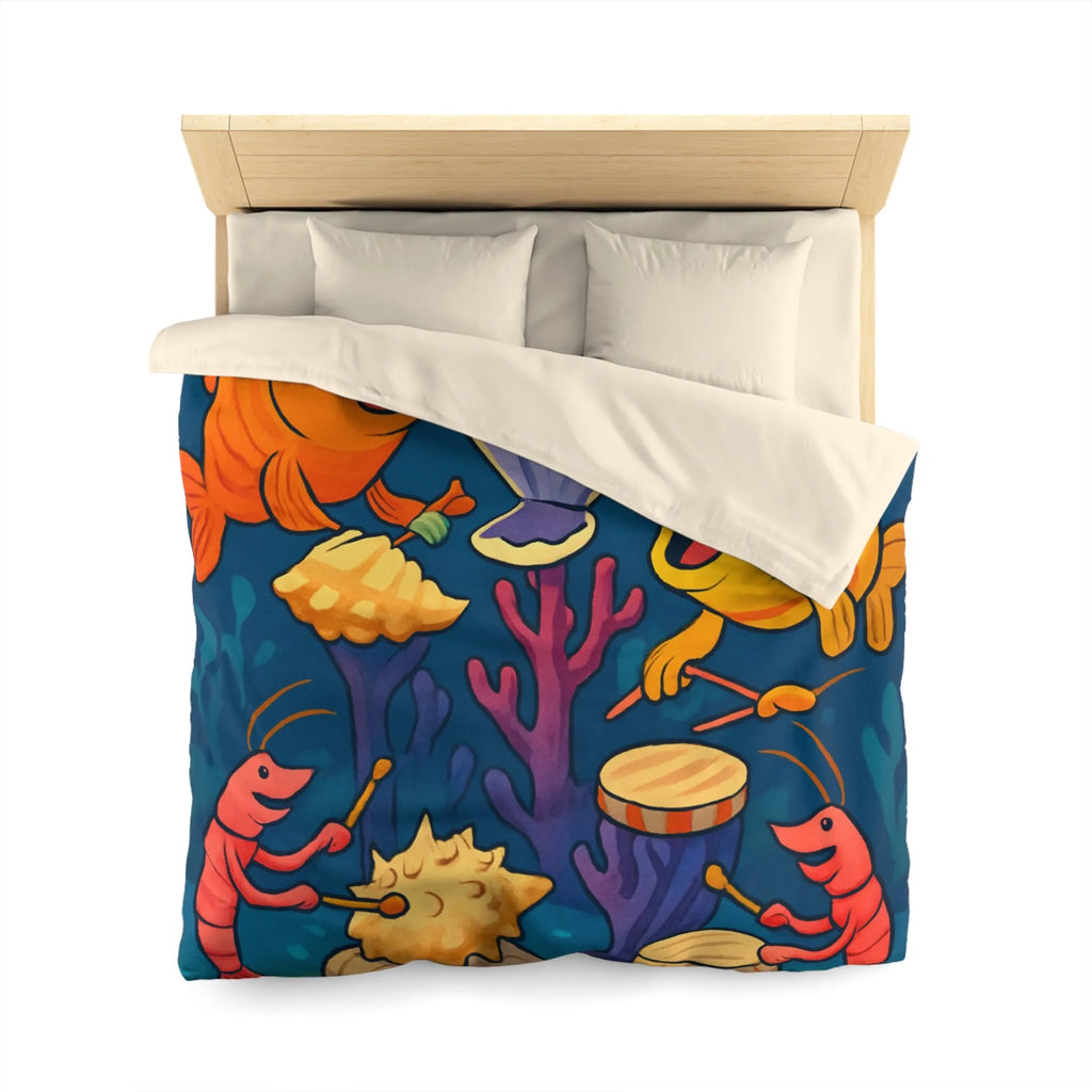 Housse de couette illustration colorée avec poissons chantants et crustacés musicaux sous l'océan