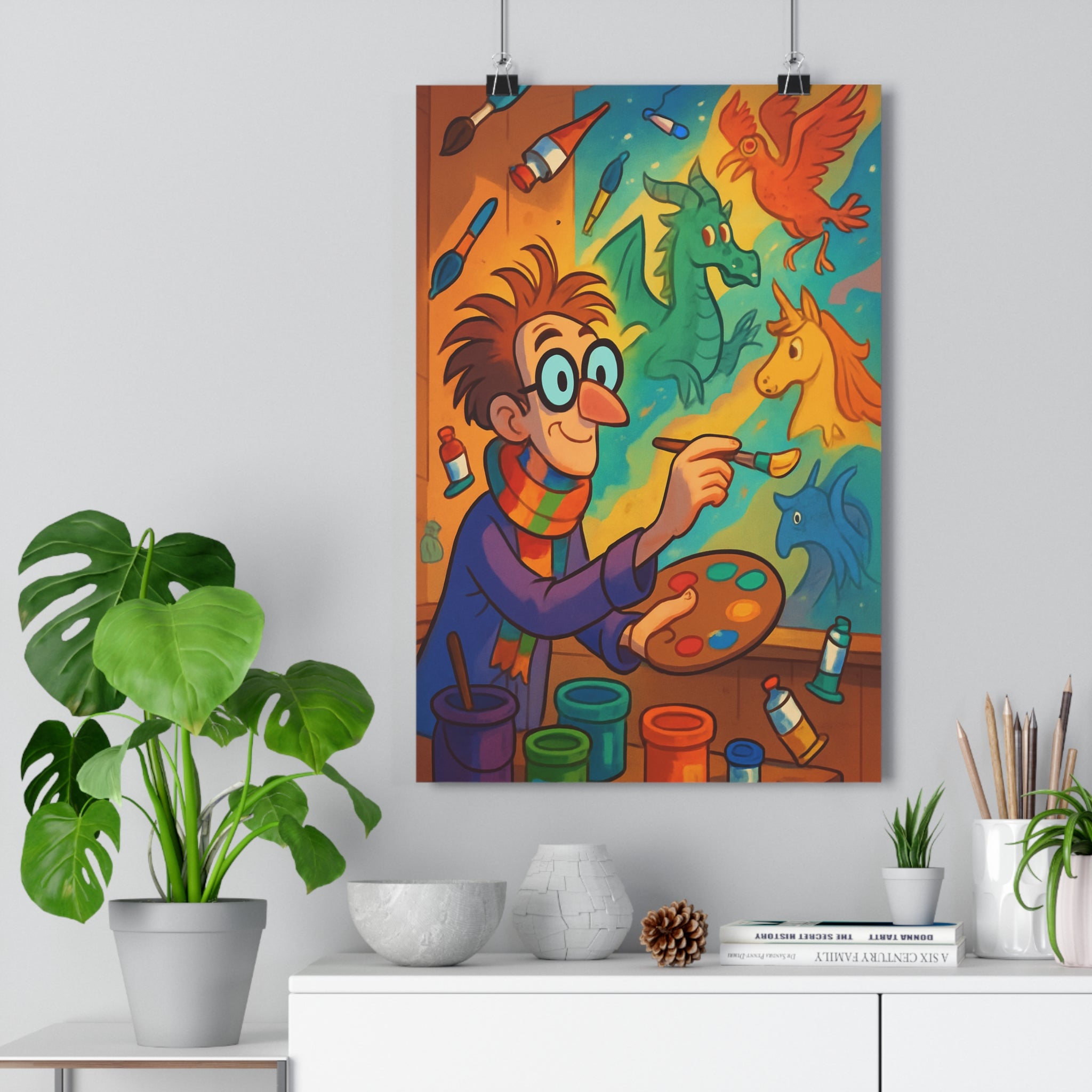 Poster décoratif joyeux artistique créatif coloré cartoon dragon oiseau licorne salon chambre enfant fantaisie
