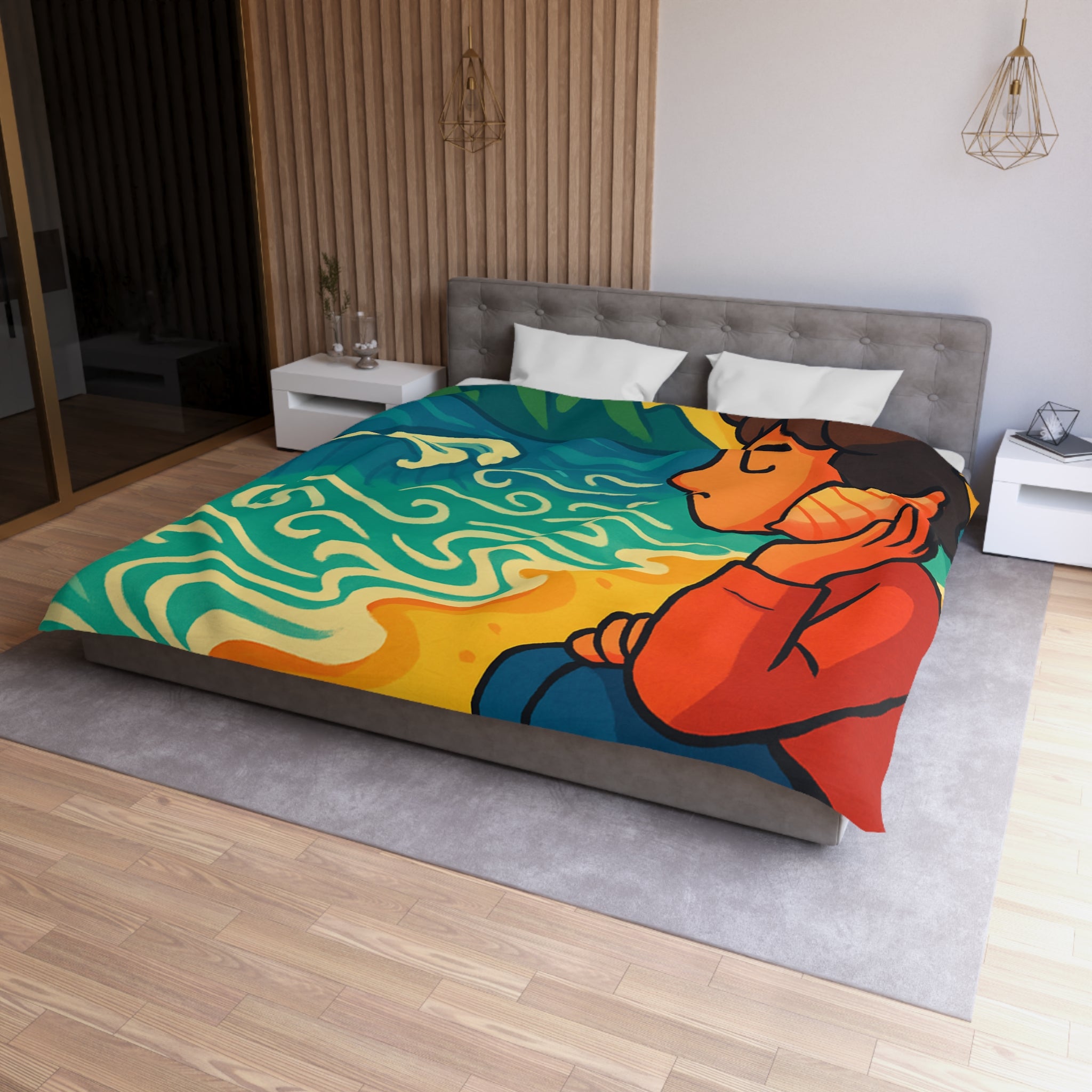 Housse de Couette Microfibre Design Artistique Moderne Décoration Chambre Confort Premium