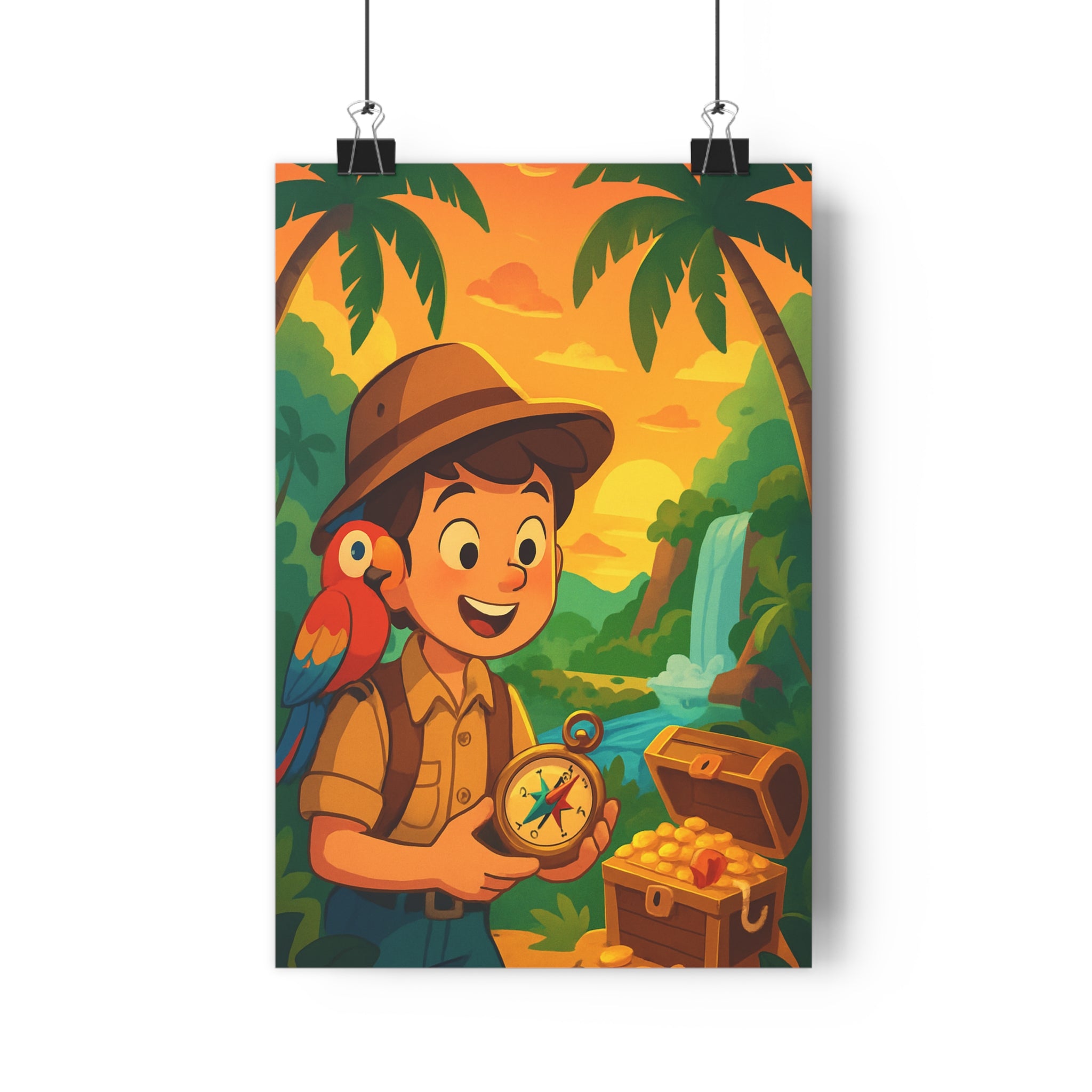 Poster décoratif vintage carte trésor mystique pirate chambre enfant bleu rouge aventure exploration qualité